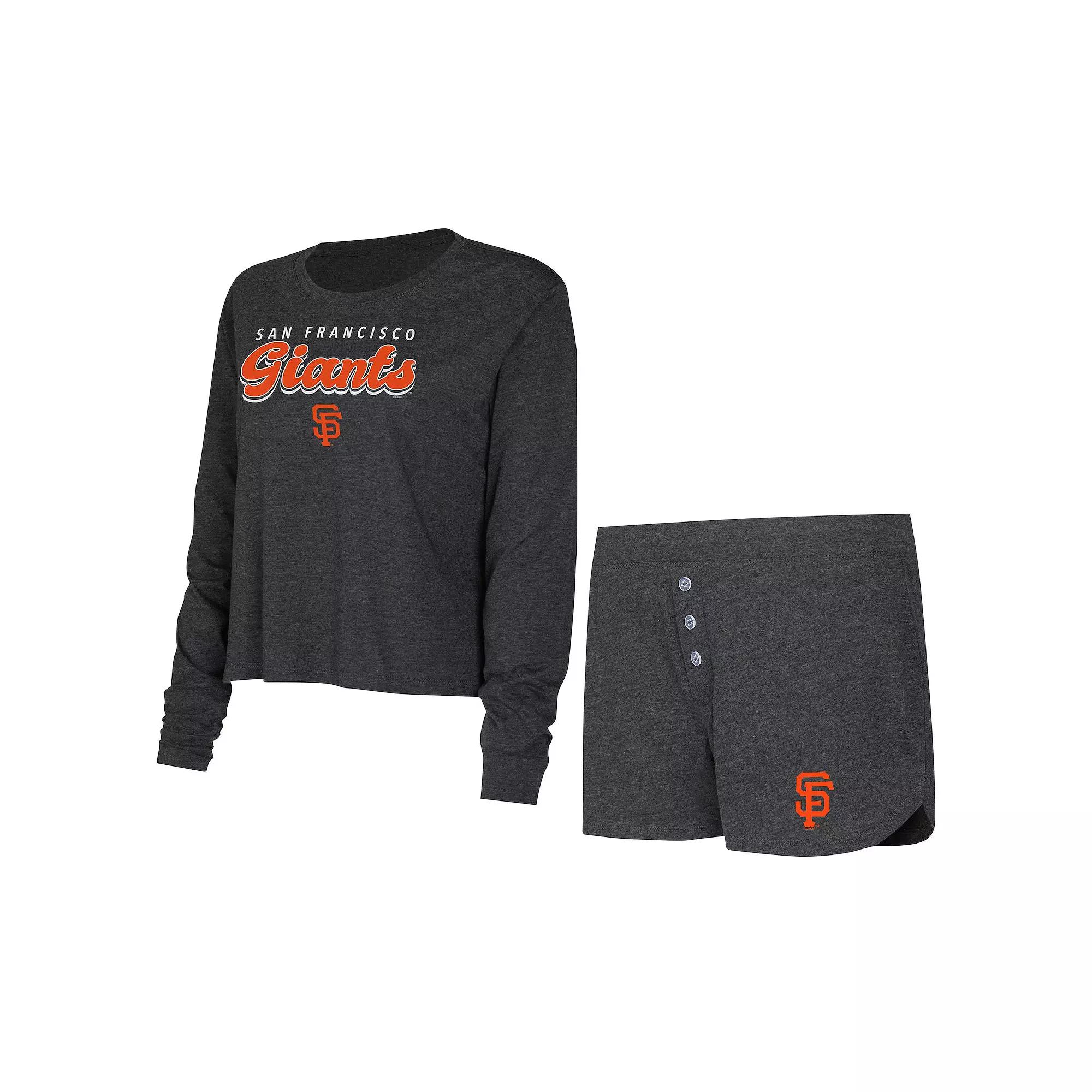 Women's Concepts Sport  Black San Francisco Giants Meter Knit Long Sleeve T-Shirt & Shorts Set, Size: Large Product Image