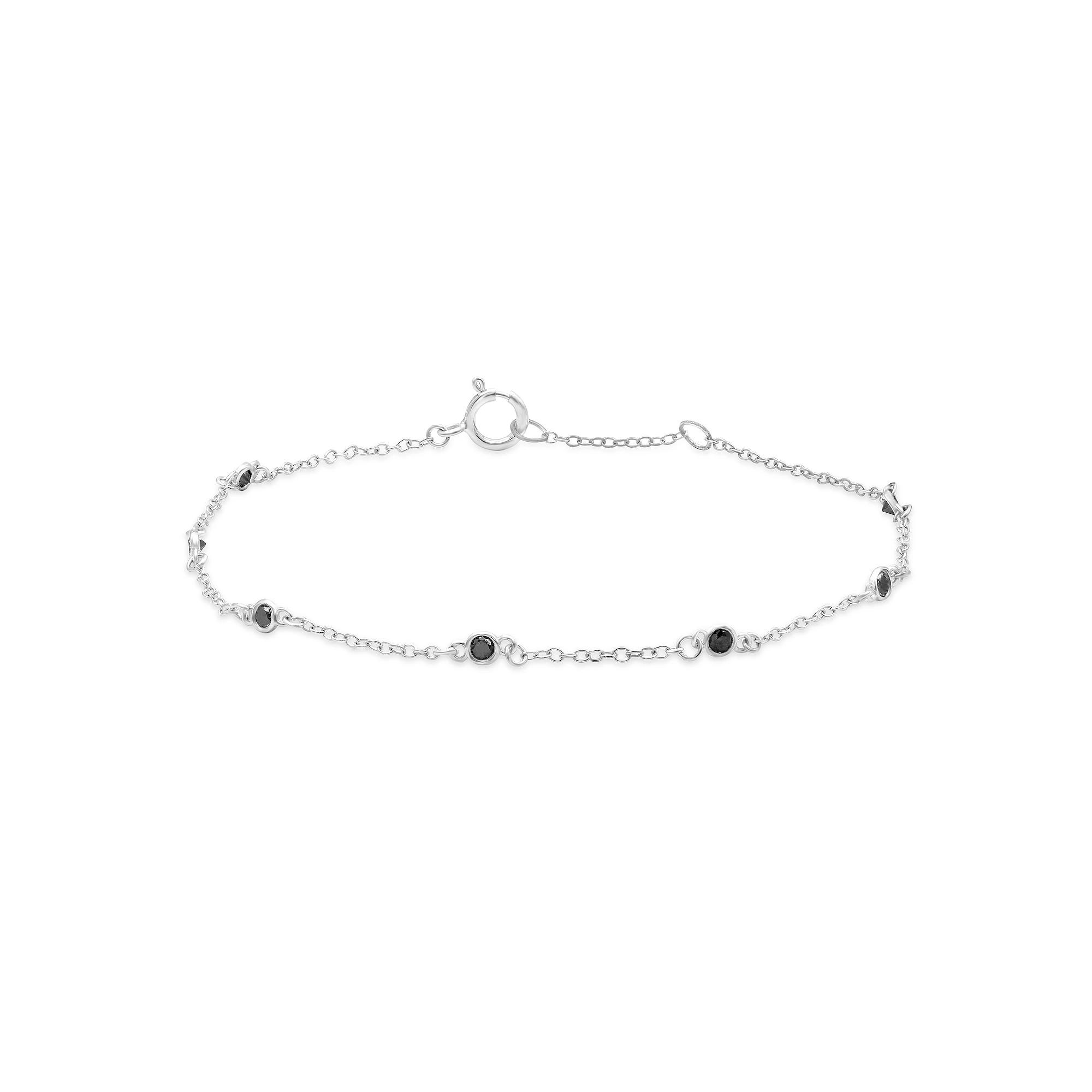 Jewelexcess Sterling Silver 1/5 Carat T.W. Black Diamond Station Bracelet, Women's Product Image