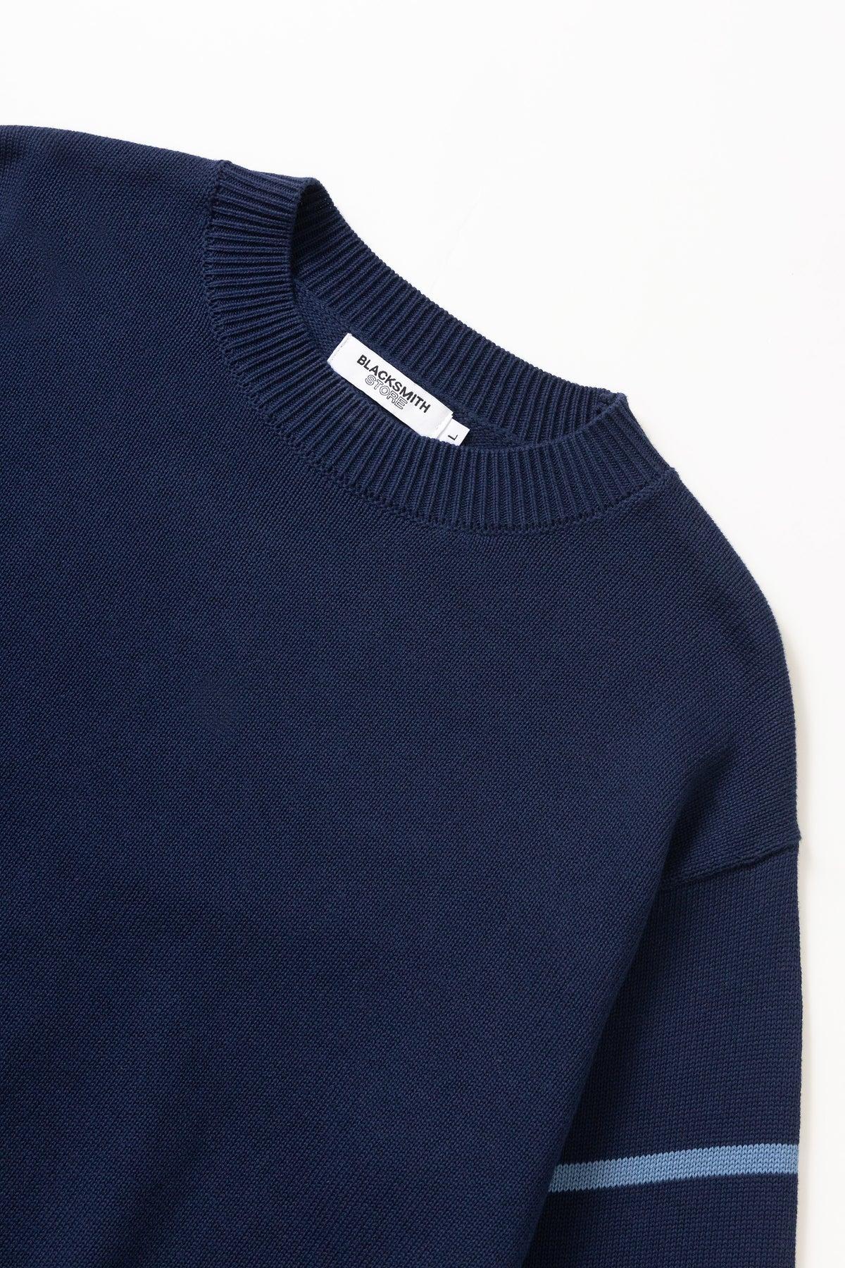 Blacksmith - Banded Sleeve Sweater - Navy Product Image