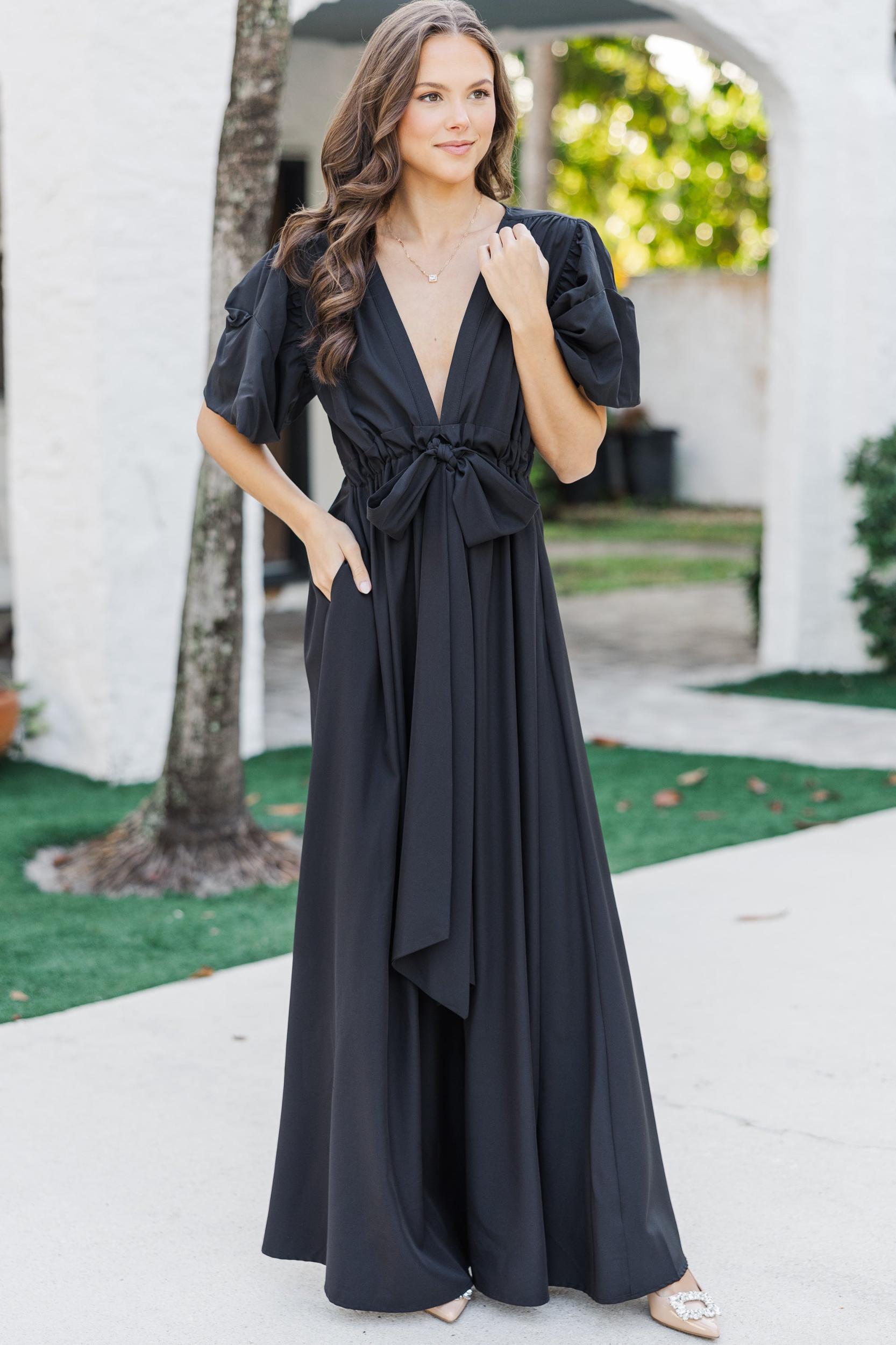 Keep It Up Black Puff Sleeve Maxi Dress Female Product Image