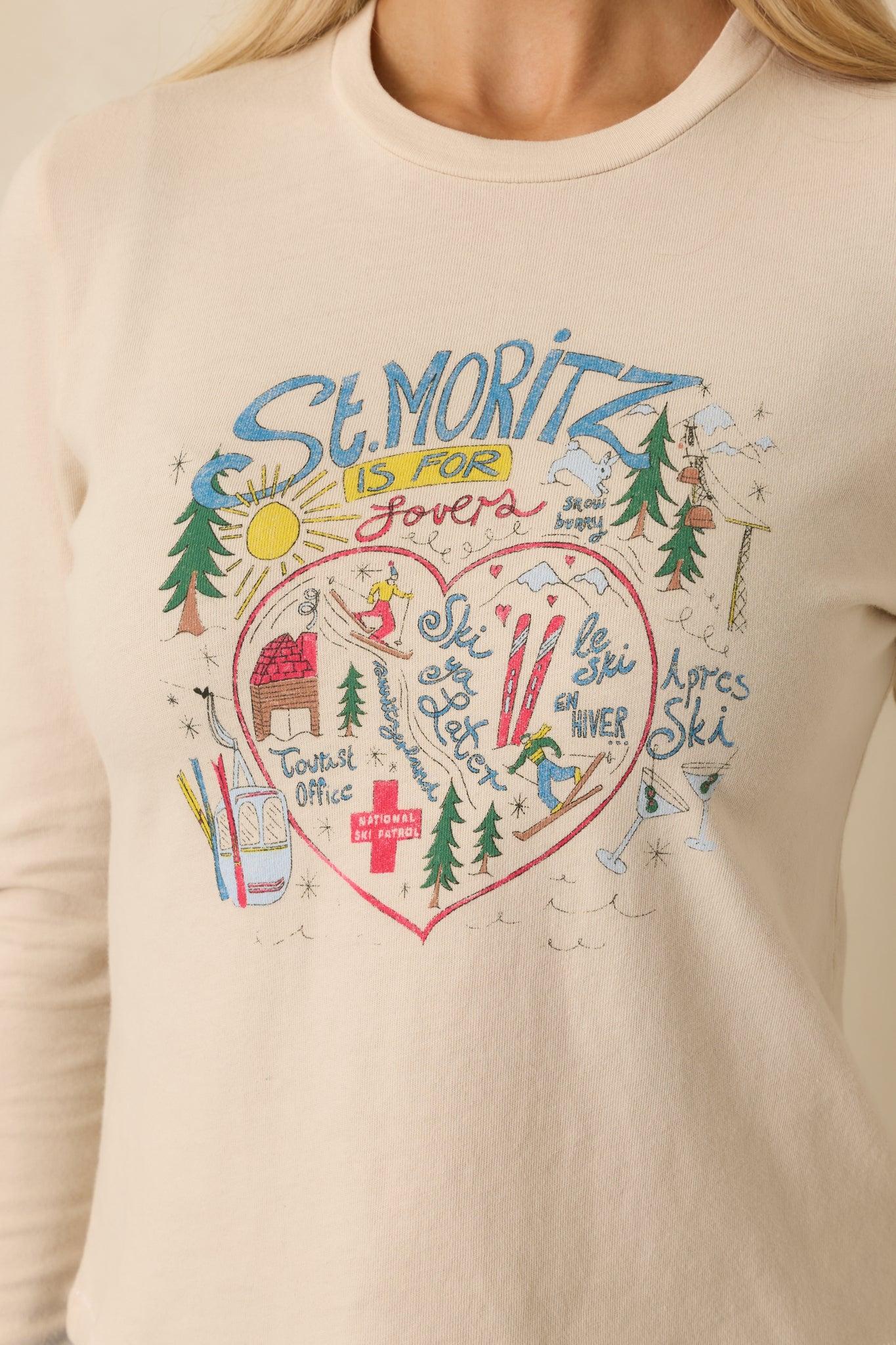 St. Moritz Is For Lovers Ivory Cotton Vintage Long Sleeve Tee Product Image