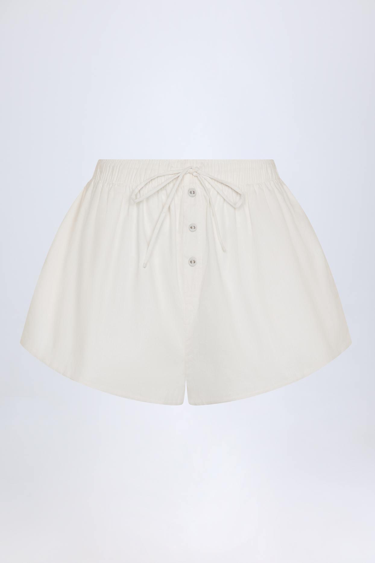 Tie-Front Cotton-Poplin Shorts in White Product Image