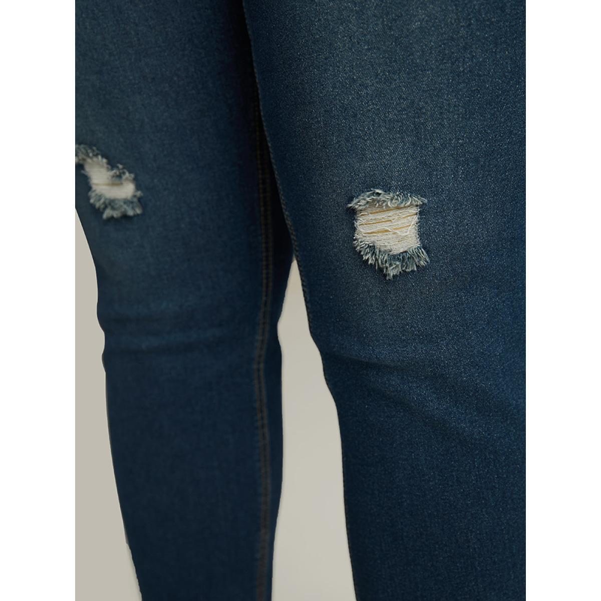 Plus Size Stitch Detail Distressed Very Stretchy Jeans Women Indigo Casual Plain Plain High stretch Pocket Jeans BloomChic 20/2X Product Image