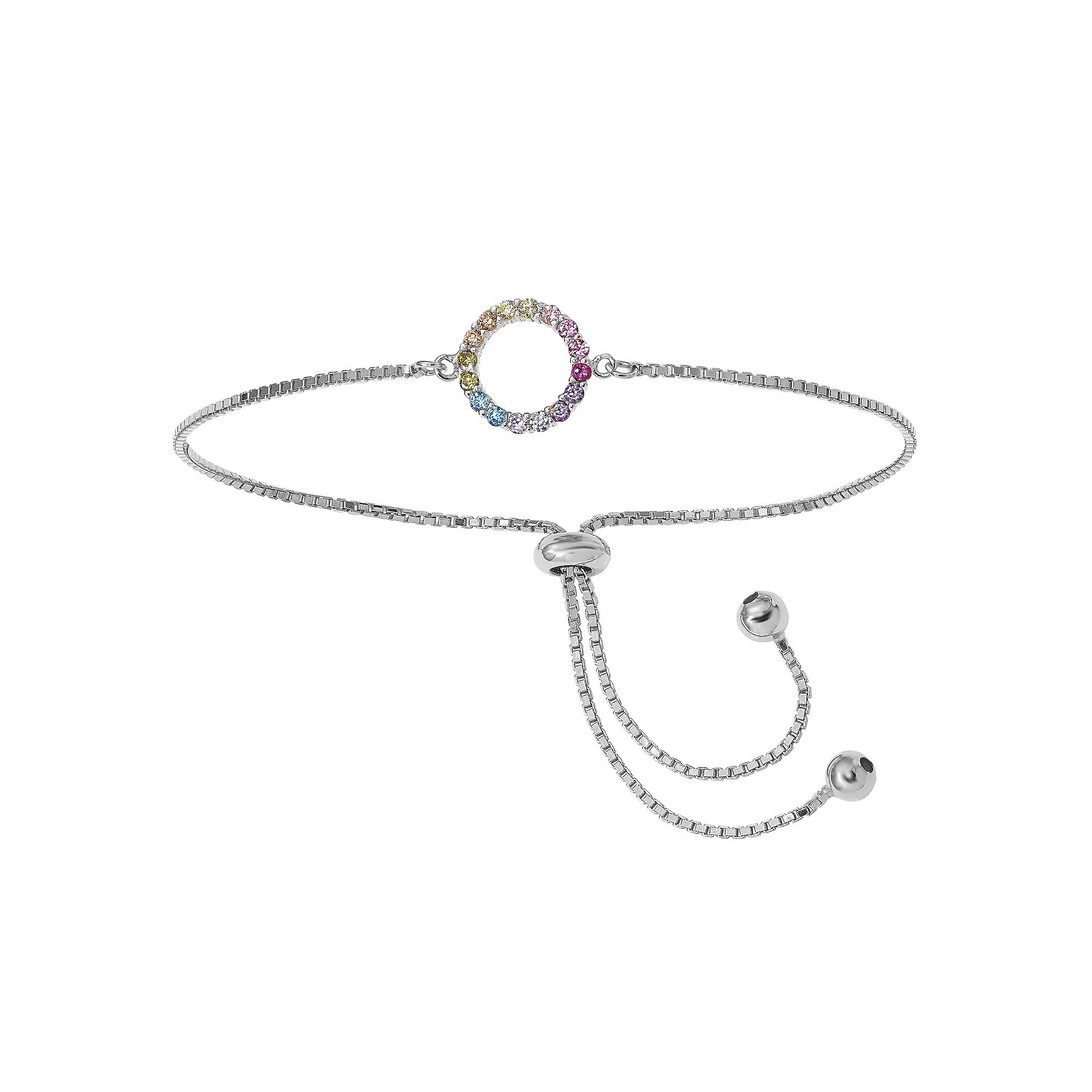 Sophie Miller Sterling Silver Colorful Cubic Zirconia Open Circle Adjustable Bracelet, Women's, Size: 5-9" ADJ Product Image