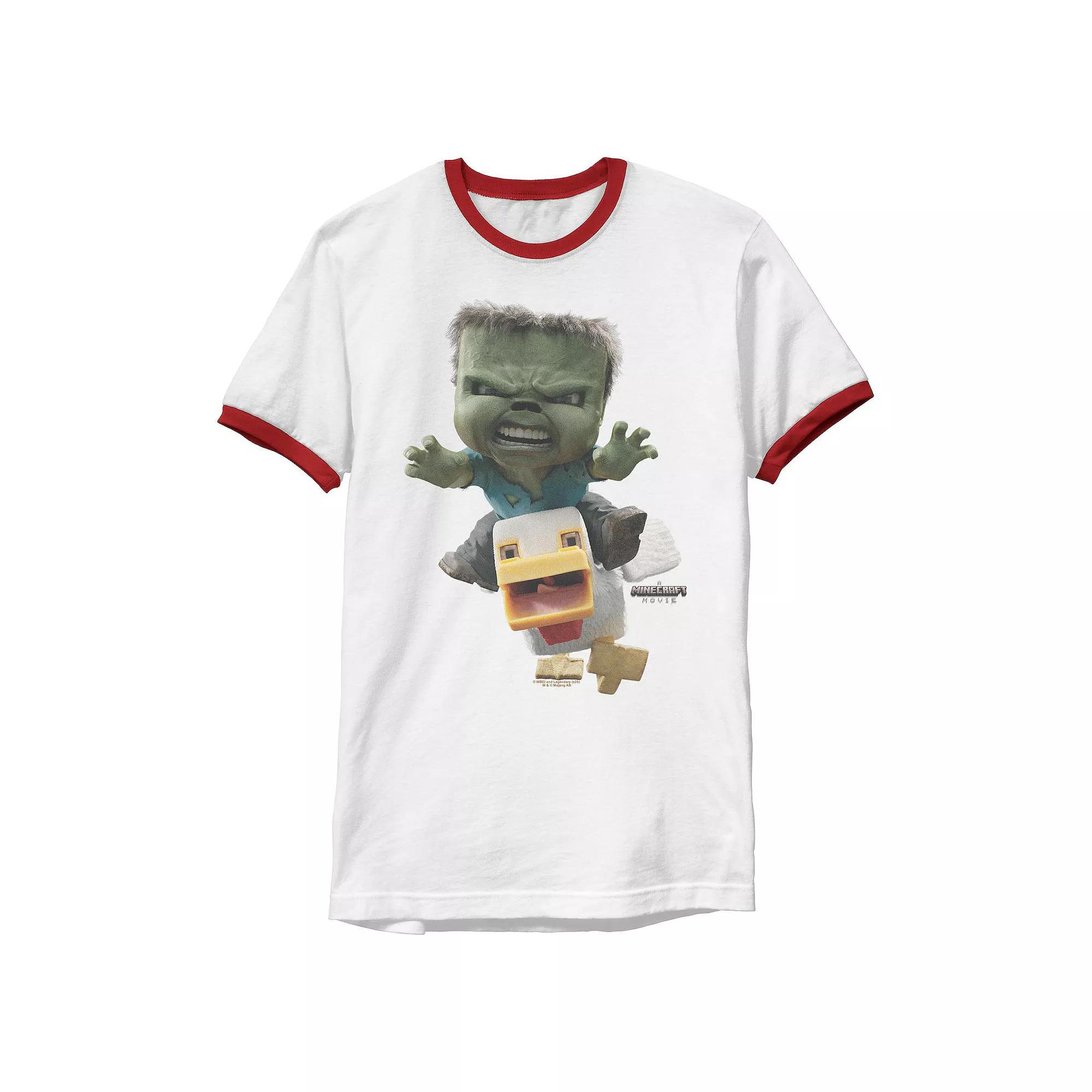 Men's Minecraft Chicken Jockey Attack Graphic Ringer Tee,  Product Image