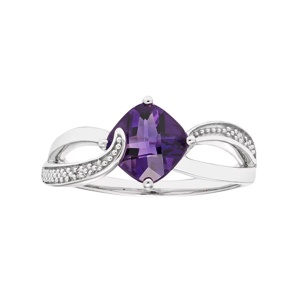 Sterling Silver Amethyst & Diamond Accent Cushion Bypass Ring, Women's, Size: 5, Purple Product Image