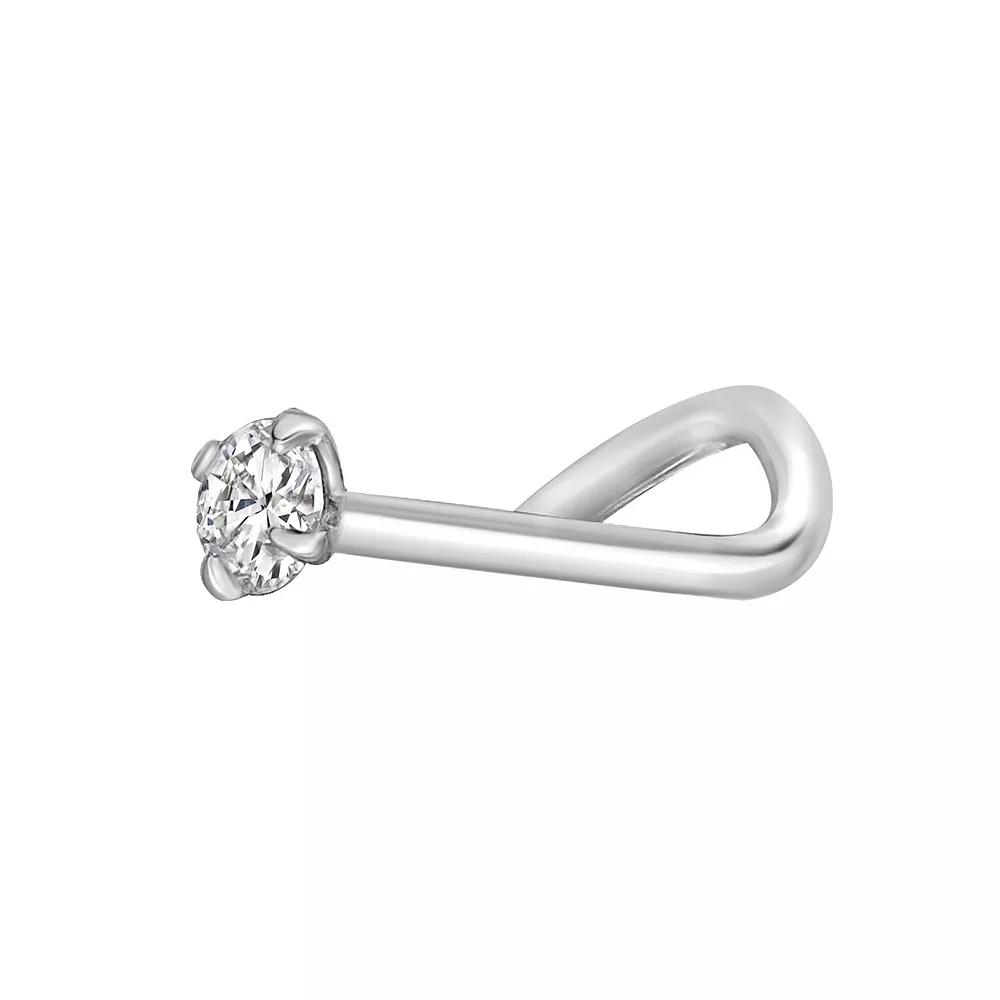 Lila Moon 14k Gold 2 mm Cubic Zirconia Curved Nose Stud, Women's, 14k White Gold Product Image