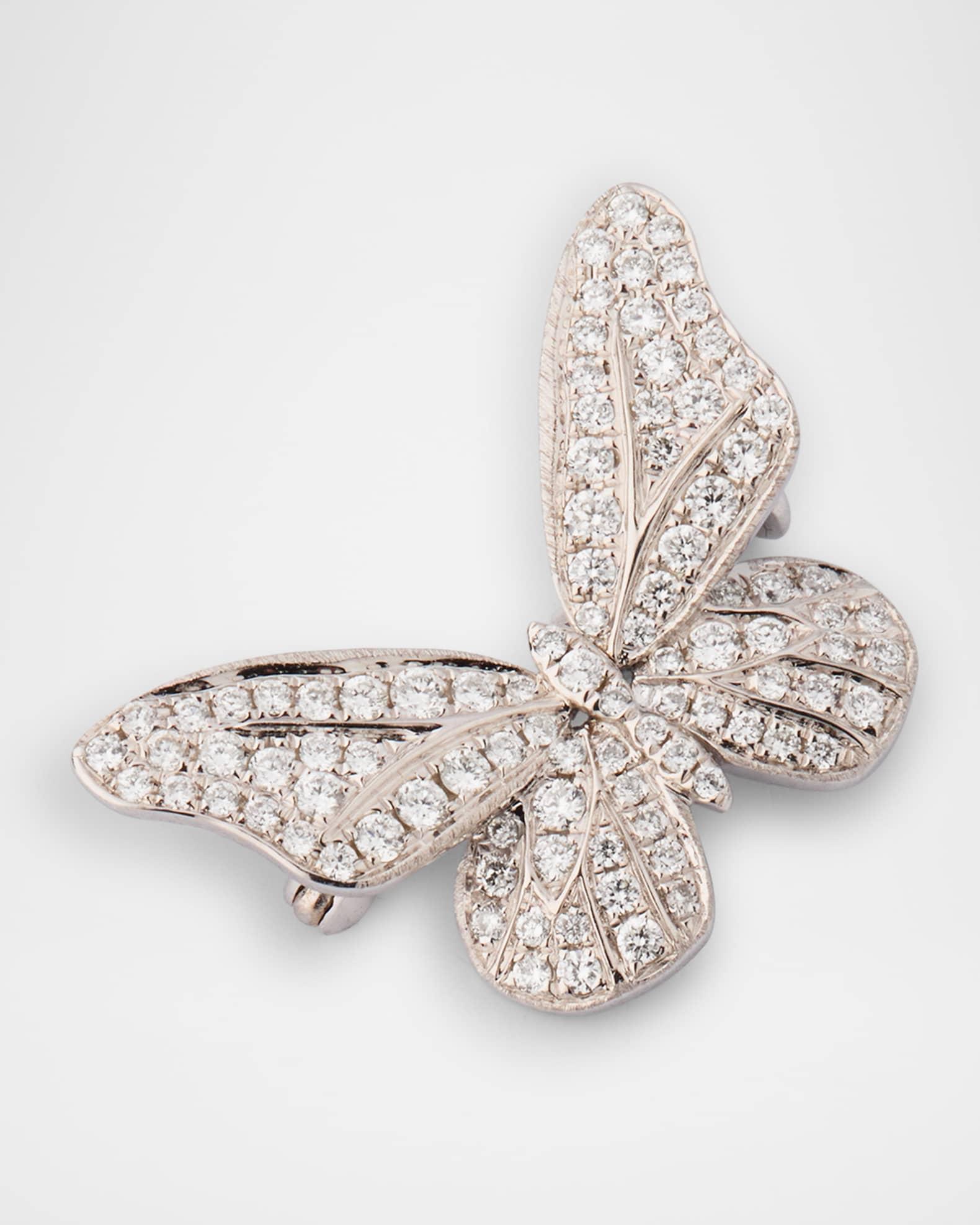14K White Gold All Diamond Butterfly Pin Pendant Product Image