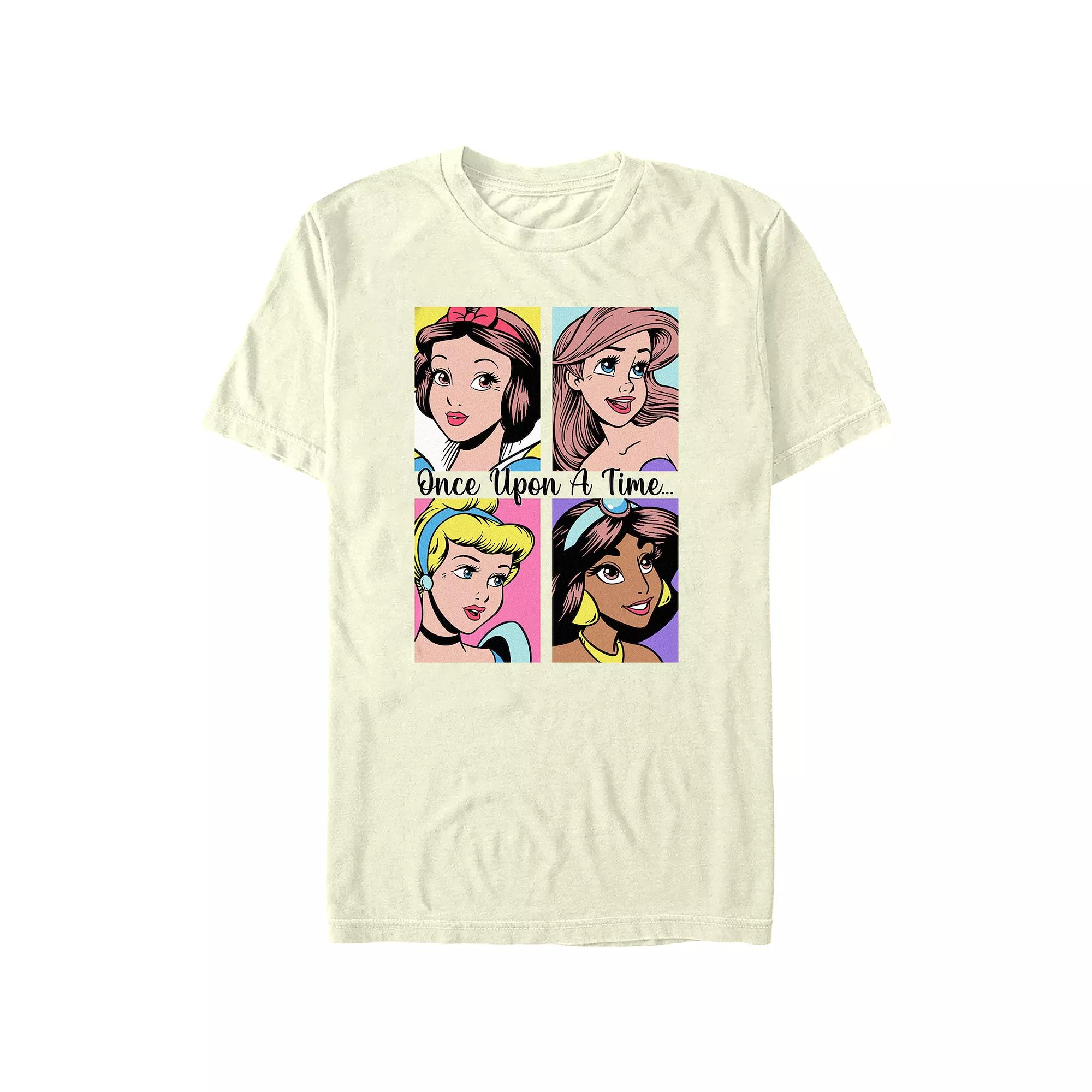 Disney's Snow White, Jasmine, Cinderella & Jasmine Princess Once Upon A Time Portraits Juniors' Boyfriend Graphic Tee, Women's, Size: Medium, Natural Product Image