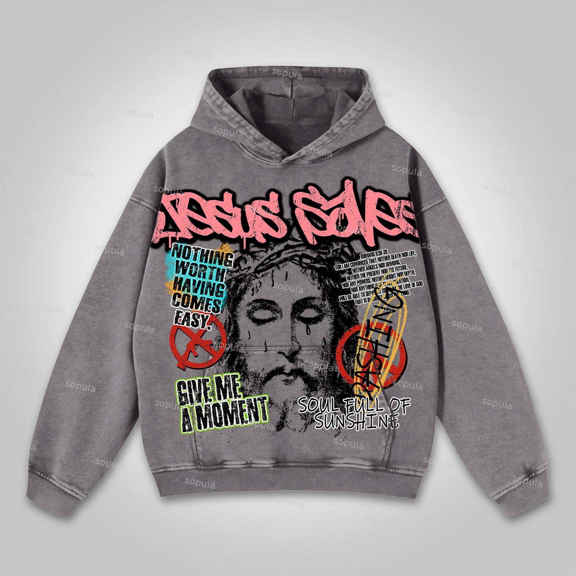 Sopula Casual The Brain Explodes Graphic Washed Hoodie Product Image