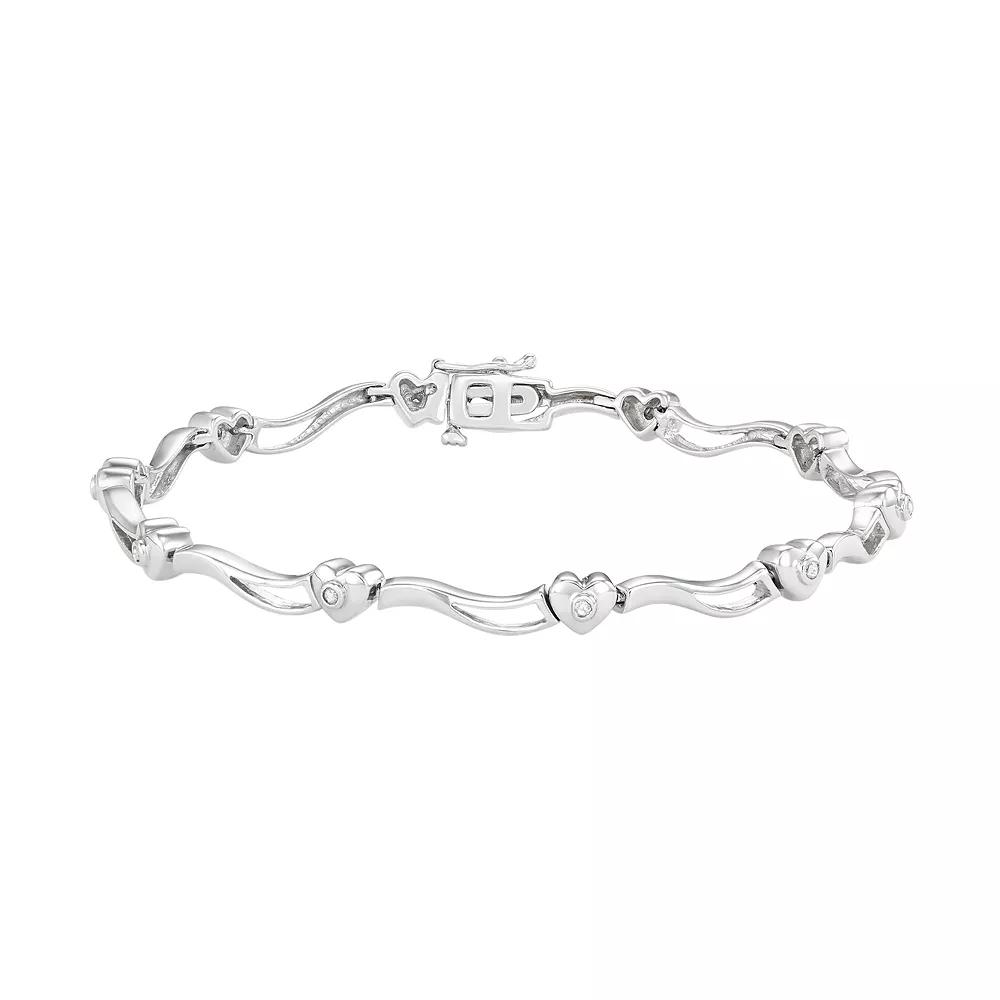 Sterling Silver 1/10 Carat T.W. Diamond Heart Bracelet, Women's, Size: 7", White Product Image