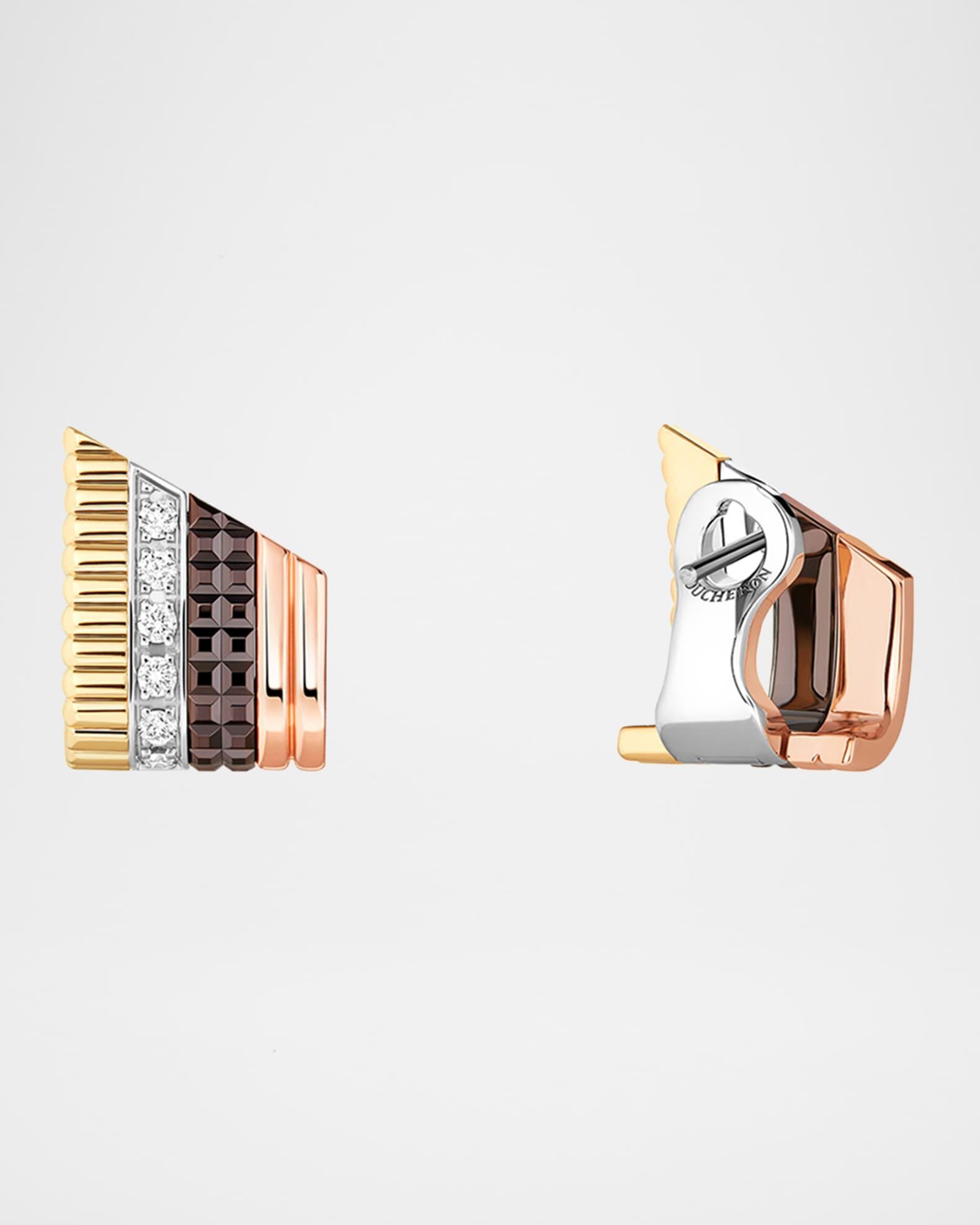 Quatre Classique 18K Tricolor Gold Stud Earrings with Diamonds and Brown PVD Product Image