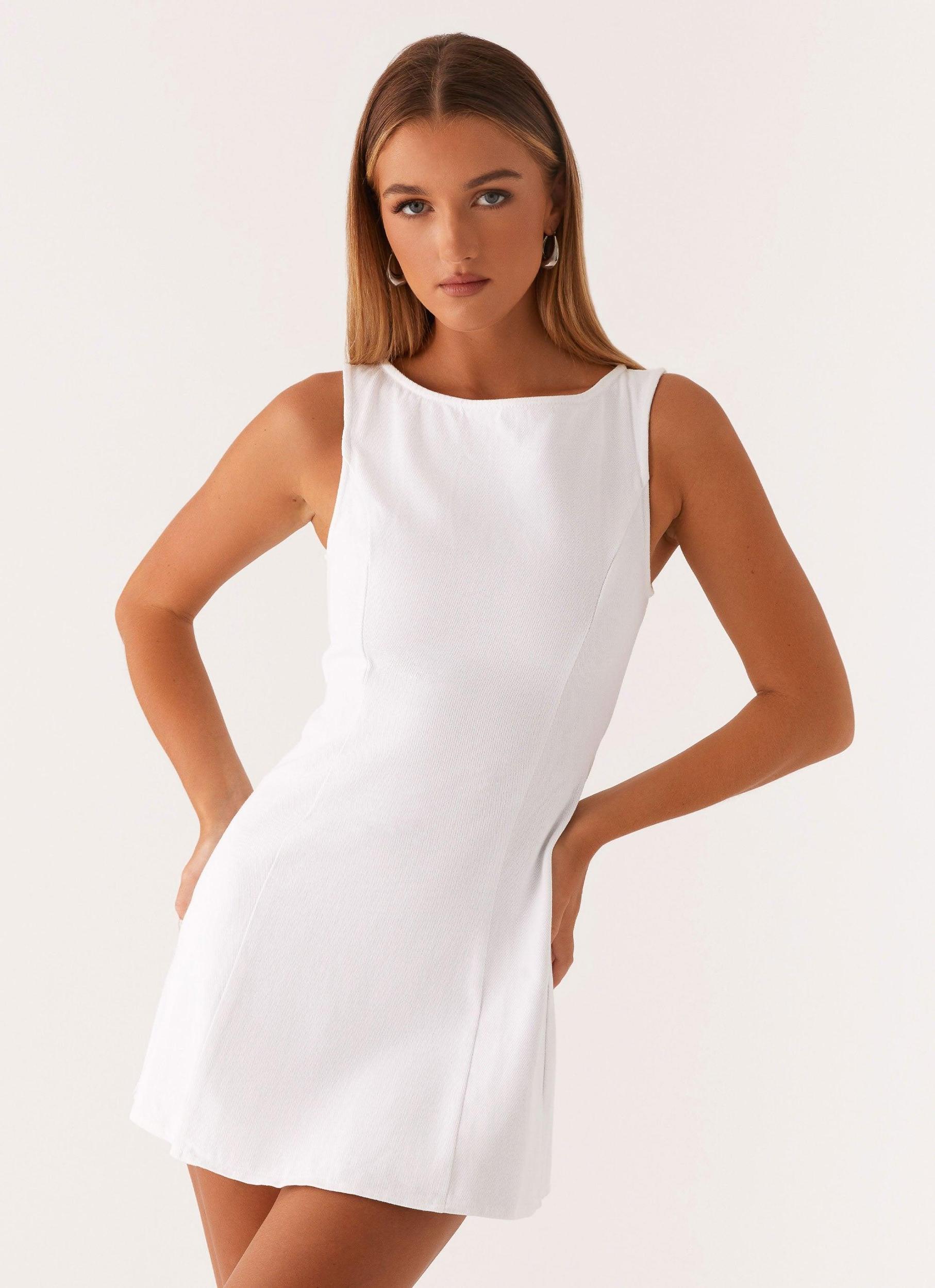 Rochelle Denim Mini Dress - White Product Image