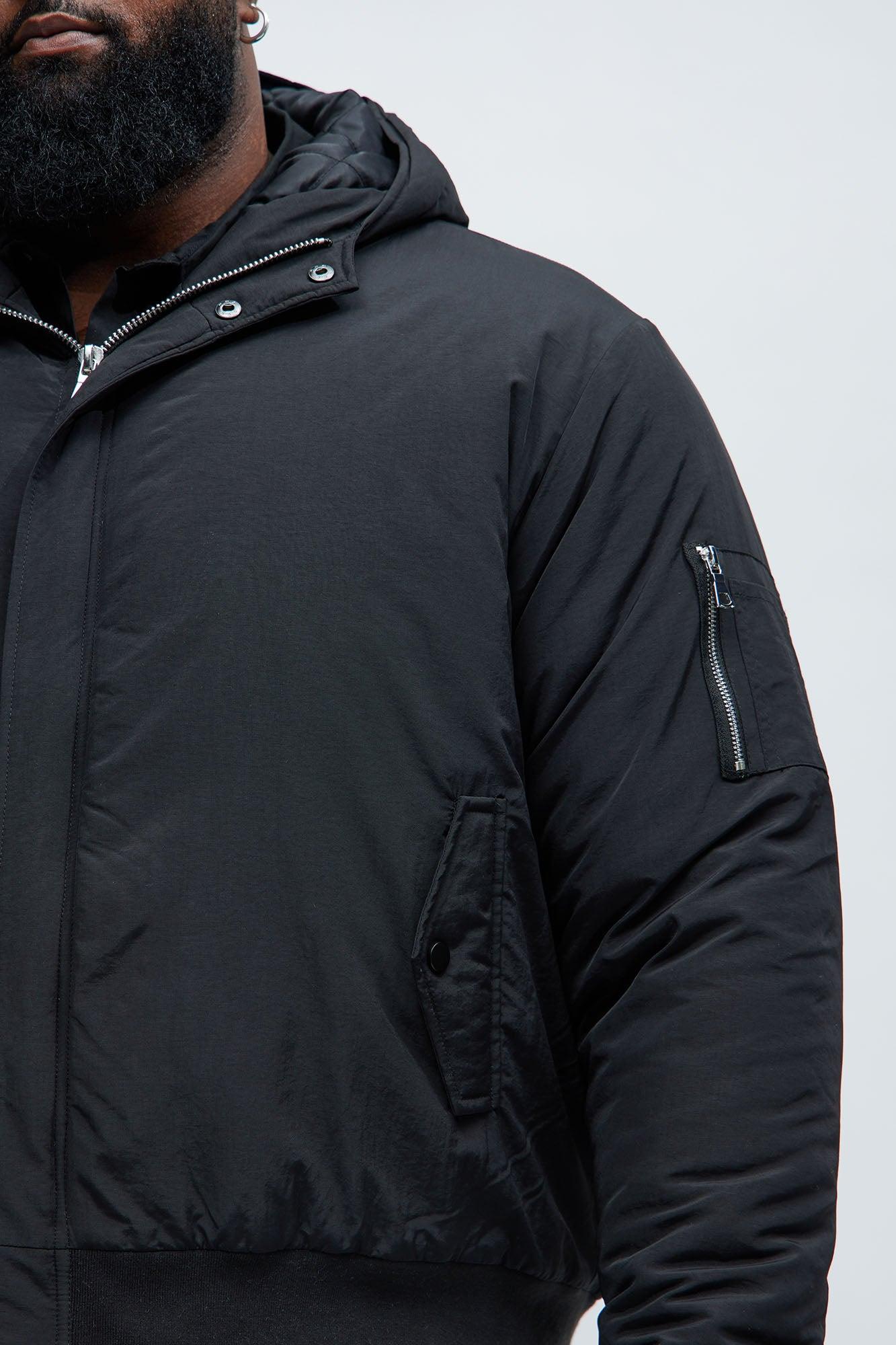 Full Zip Hood Parka Bomber Jacket - Black Product Image