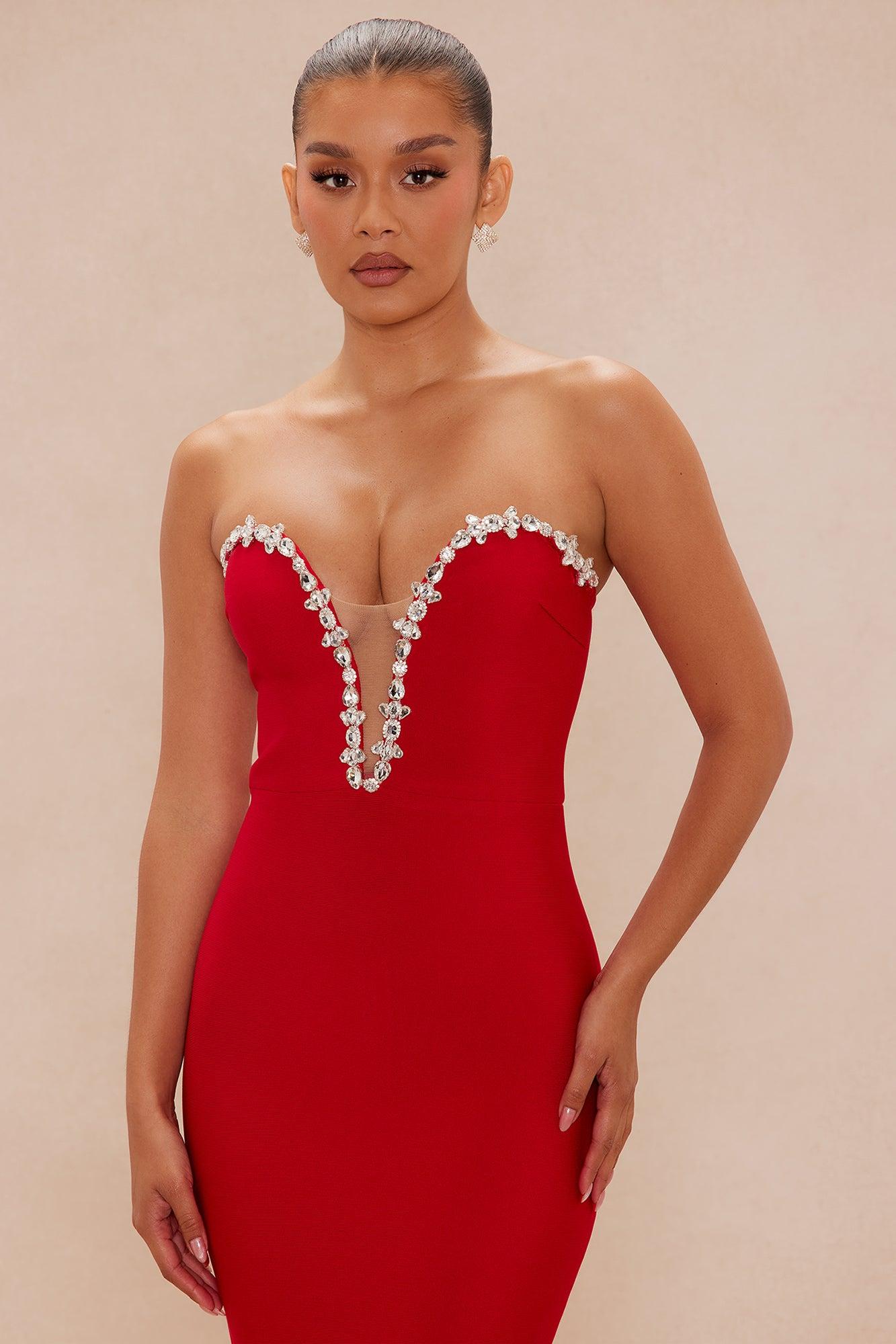 Odessa Embellished Bandage Gown - Red Female Product Image