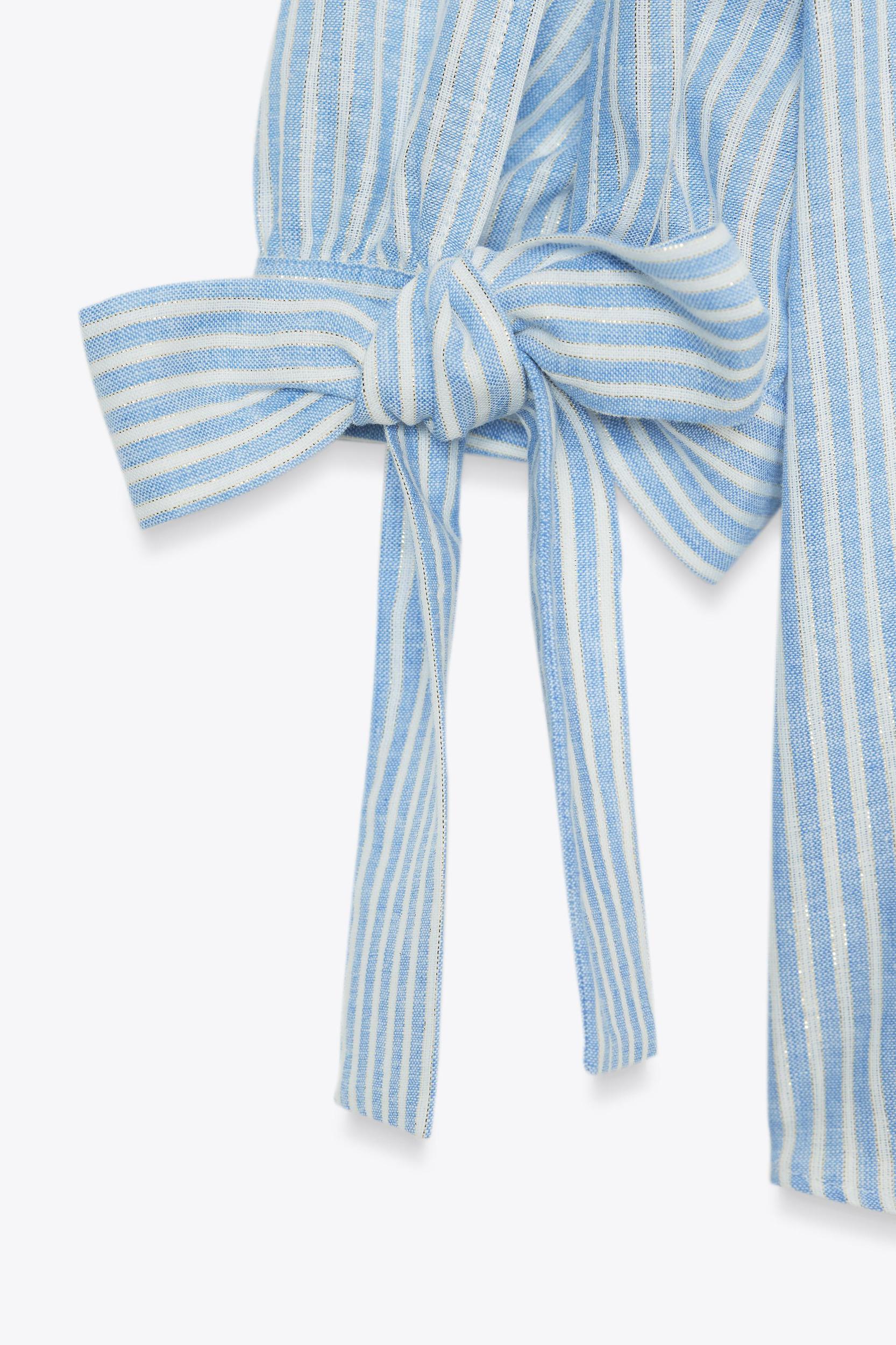 STRIPED LINEN BOW SHIRT Product Image