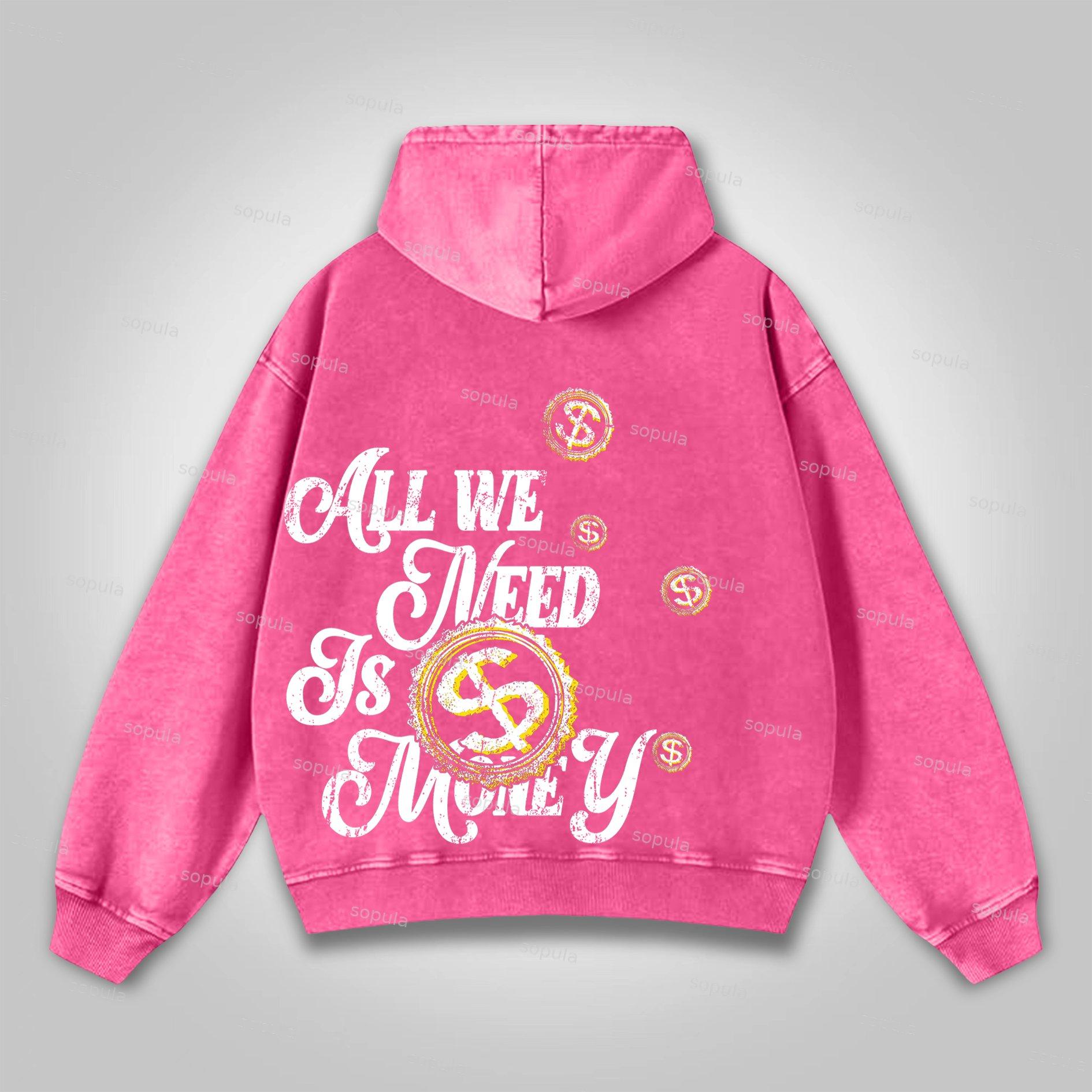 Sopula All We Need Is Money Graphic Print Washed Hoodie Product Image