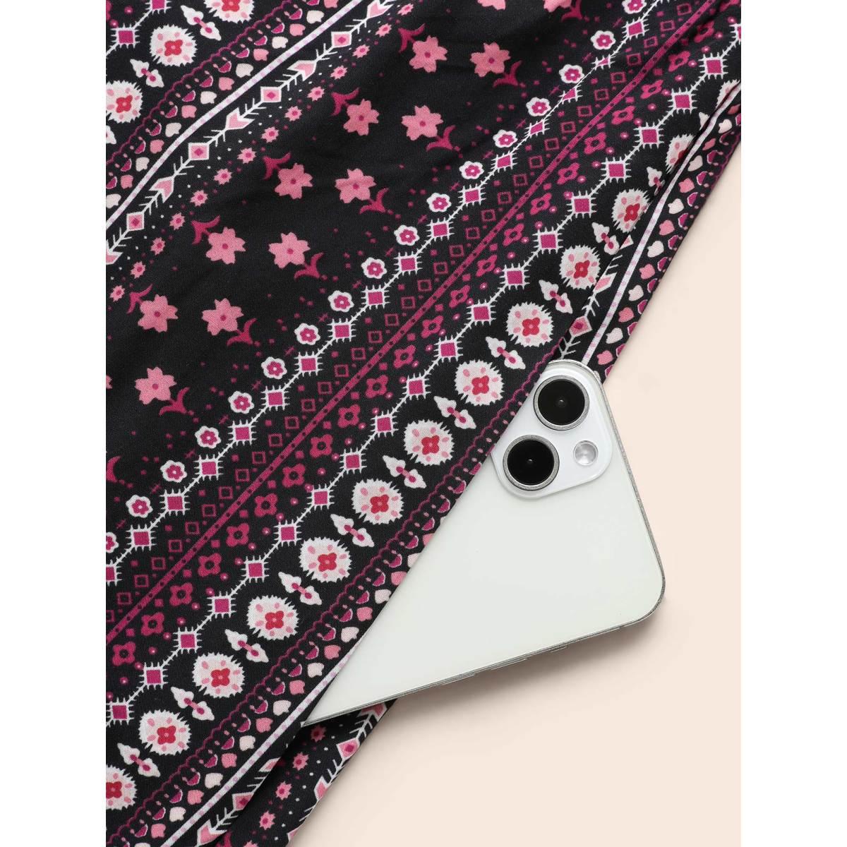 Plus Size Bandana Print Pocket V Neck Ruffle Sleeve Dress Purple Women Vacation Printed V-neck Short sleeve Curvy Midi Dress BloomChic 30/6X Product Image