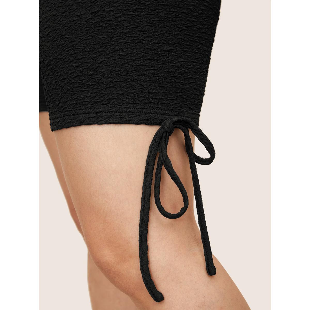 Plus Size Plisse Tie Knot Elastic Waist High Rise Leggings Women Black Casual High stretch Skinny High Rise Everyday Leggings BloomChic 10/M Product Image