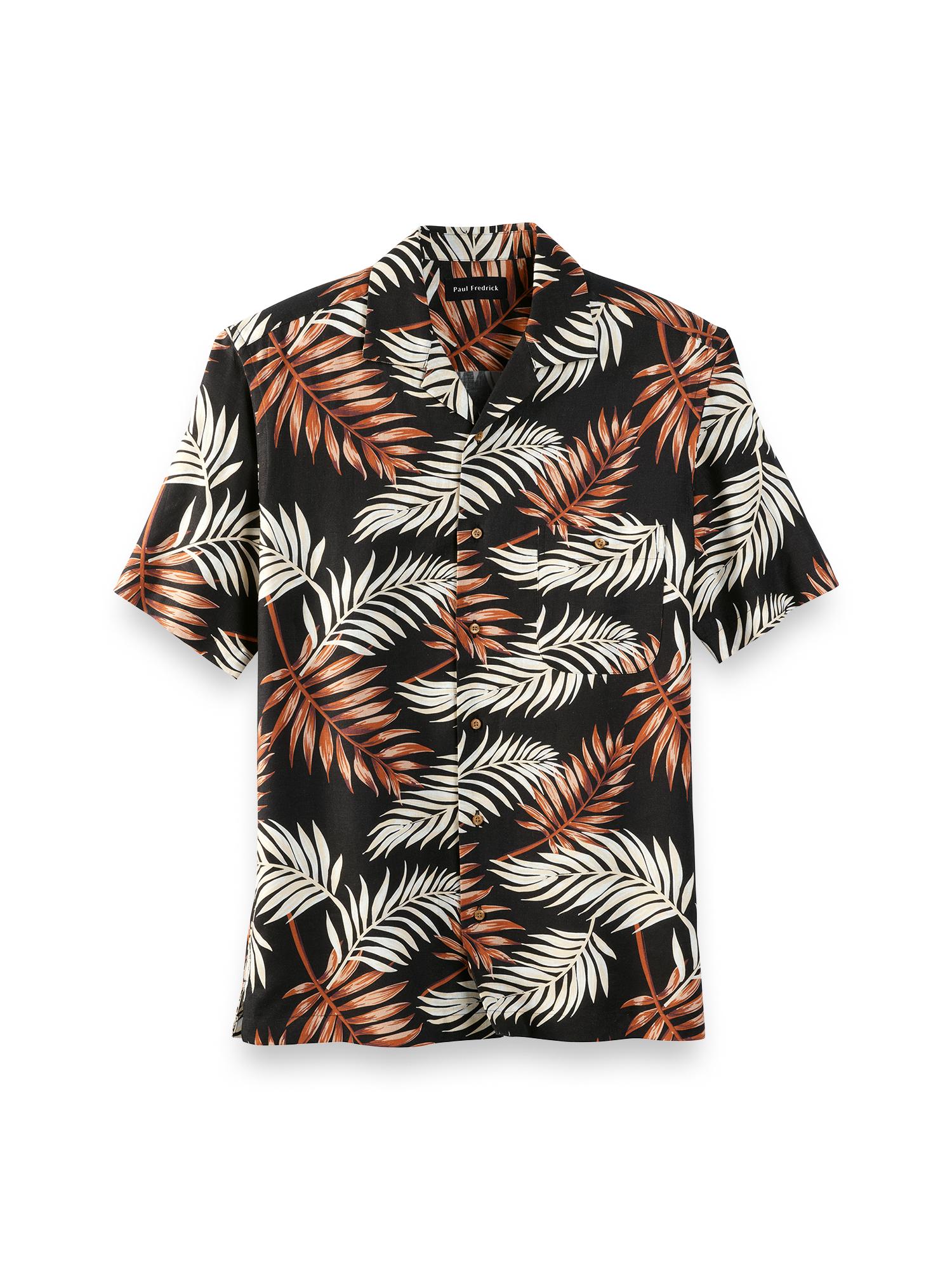 Linen Blend Tropical Print Casual Shirt - Black Multi Product Image