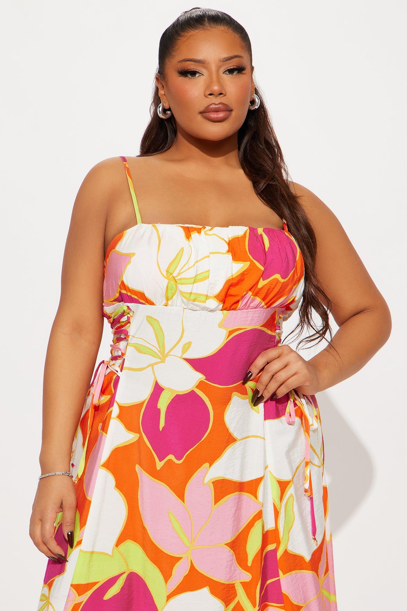 Lotus Garden Lace Up Midi Dress - Multi Color Product Image