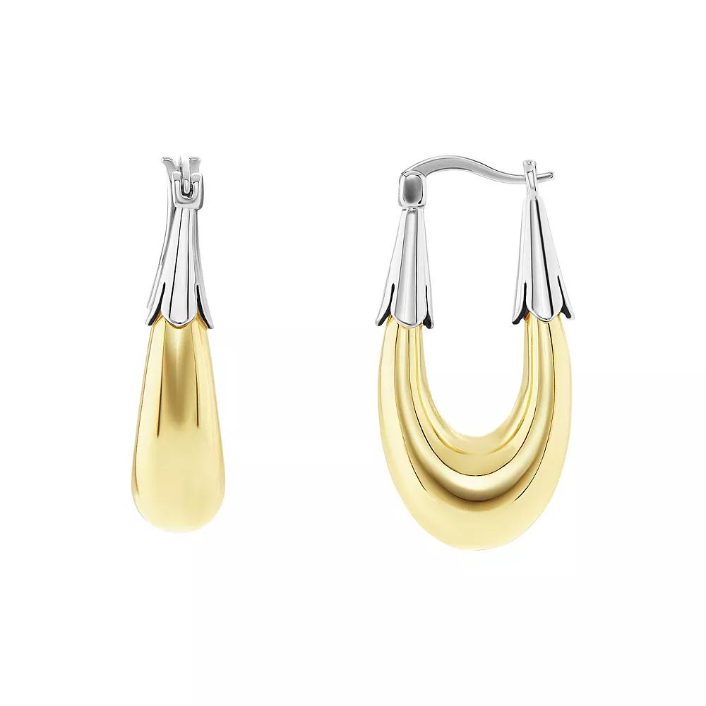 PRIMROSE Two Tone Polished Oval Hoop Earrings, Women's Product Image