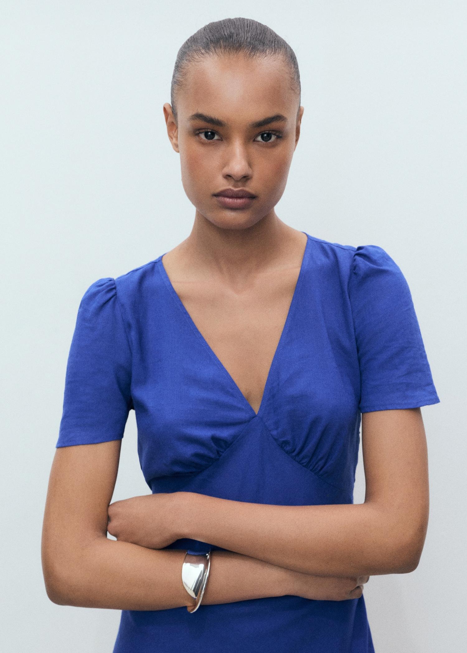 Floral linen-blend dress - Women | MANGO USA Product Image