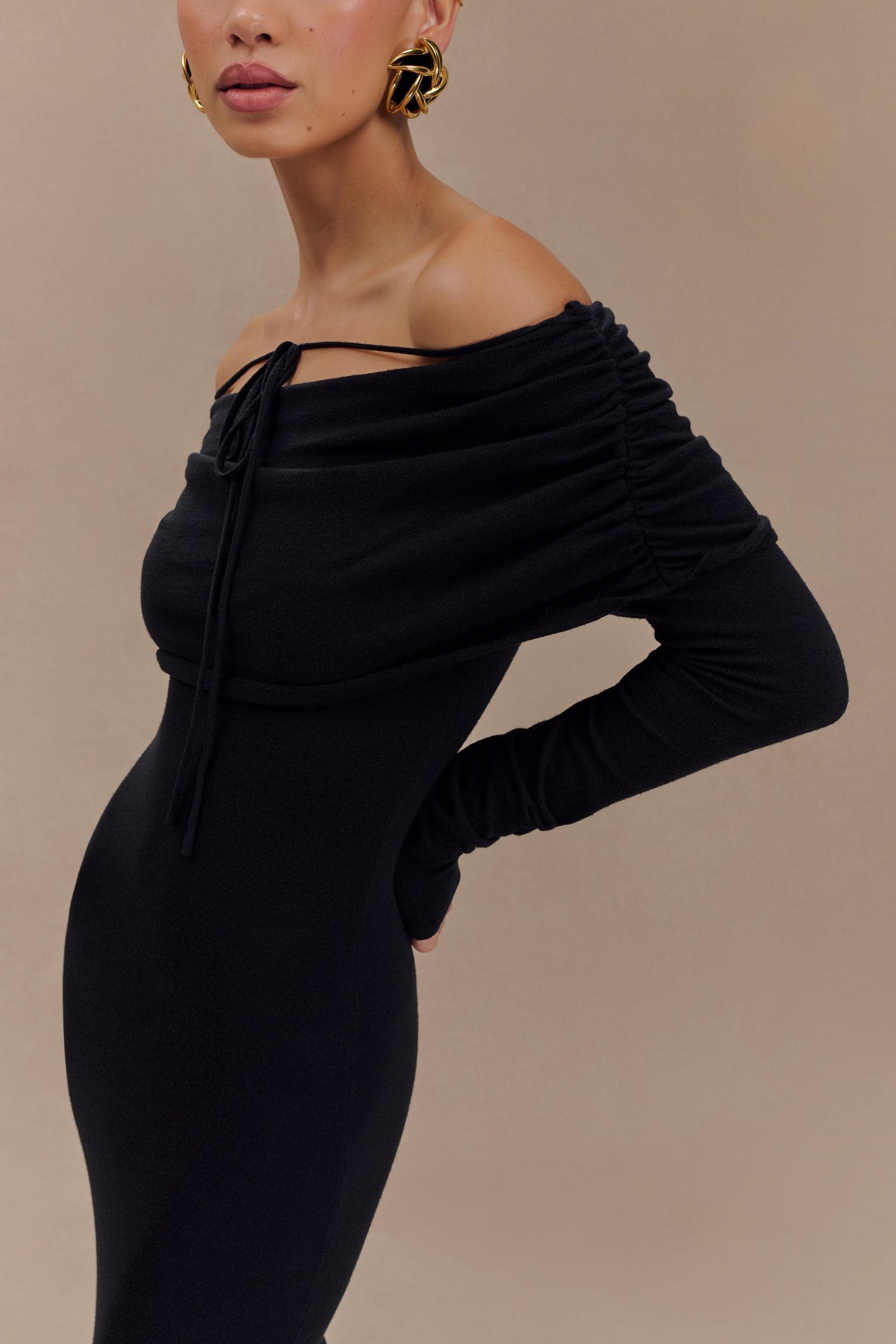 Georgiana Off Shoulder Knit Midi Dress - Black Product Image