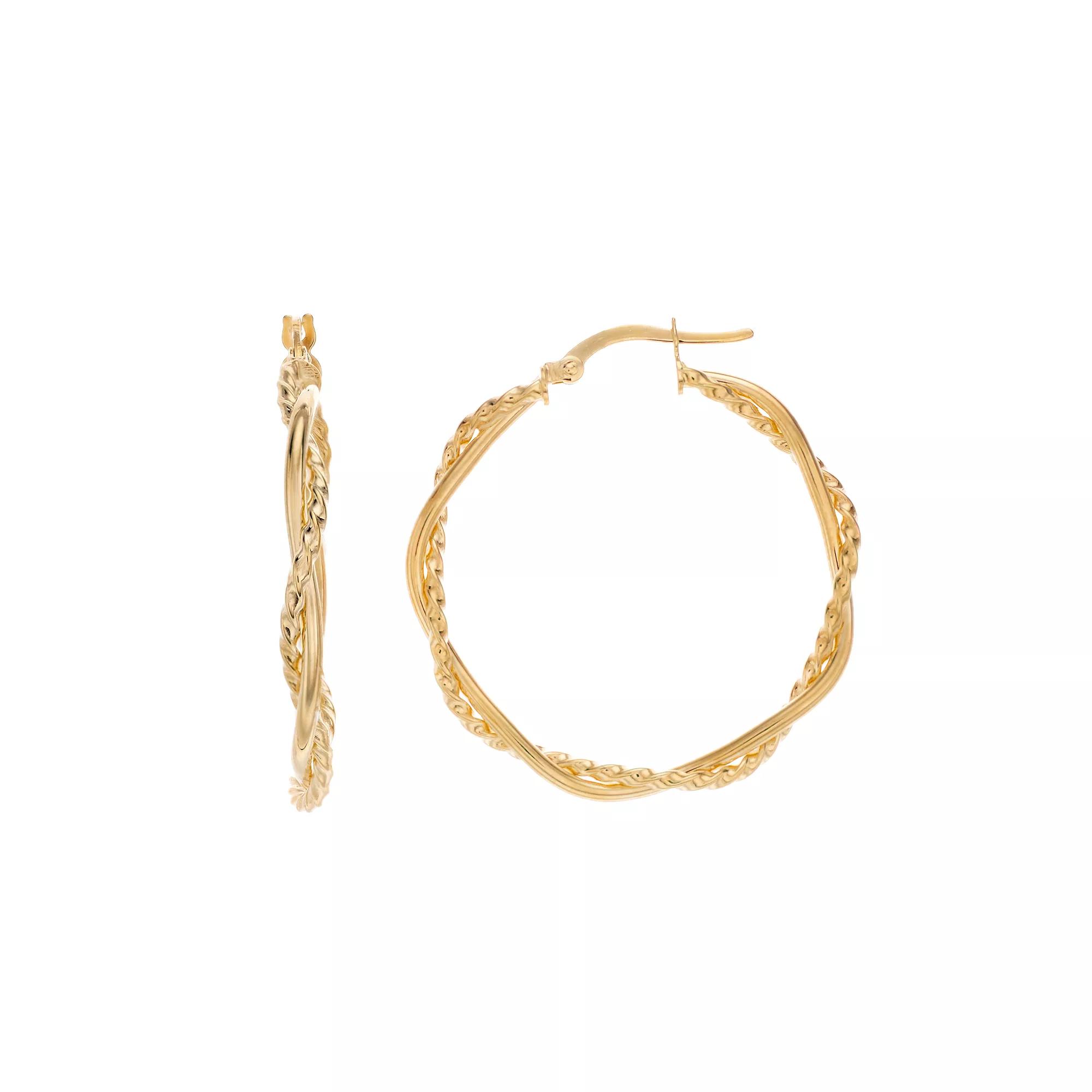 14k Gold Twisted Round Hoop Earrings, Women's Product Image