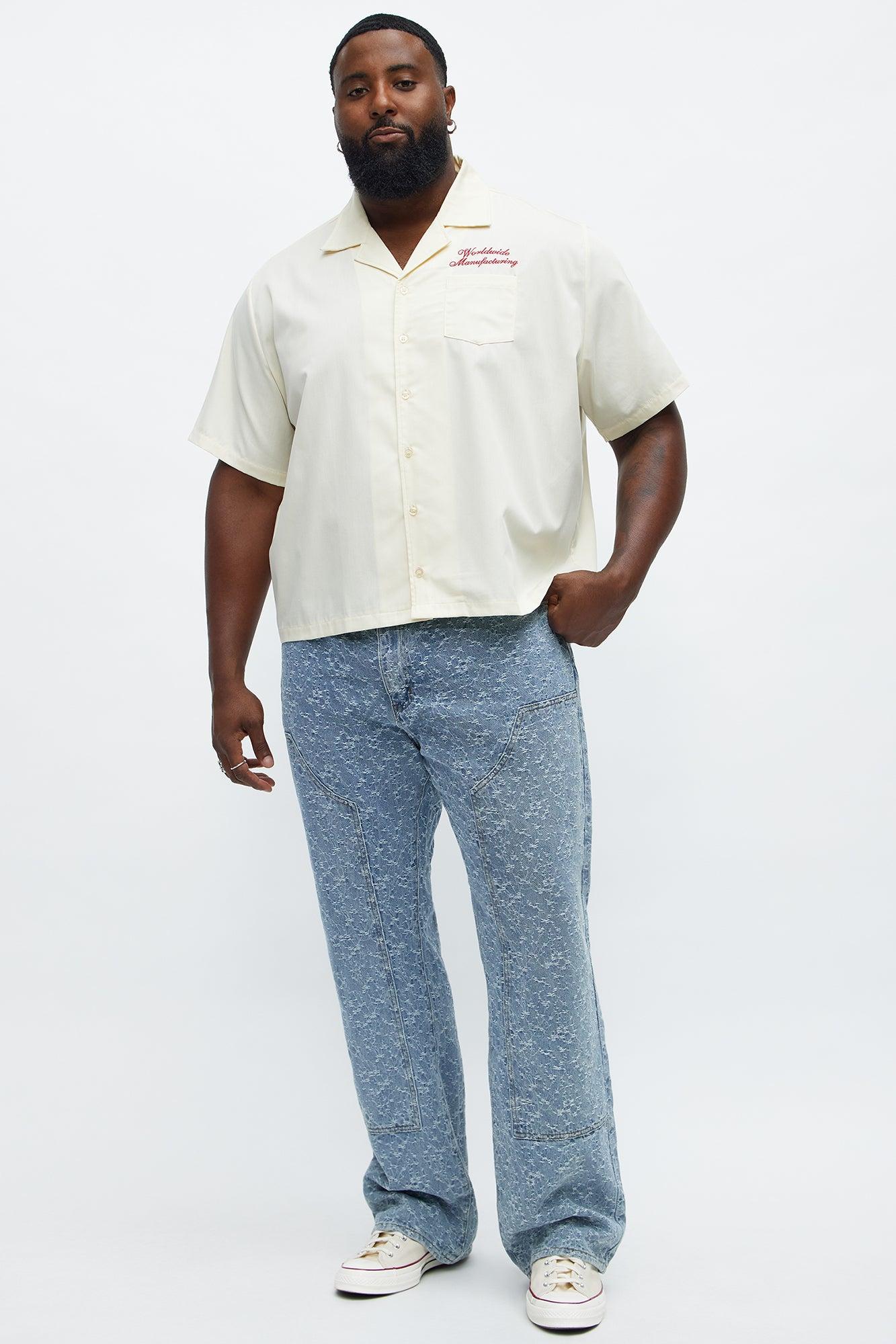 Cropped Worldwide Manufacturing Button Up Shirt - Cream Male Product Image