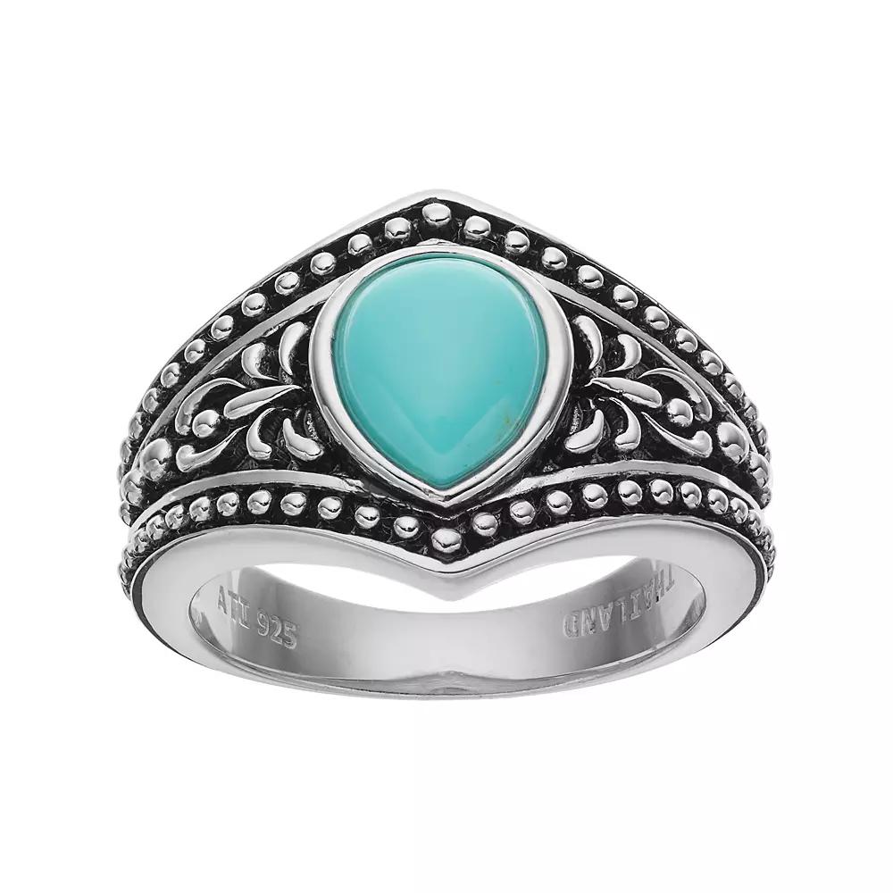Sterling Silver Simulated Turquoise Cabochon Ring, Women's, Size: 9, Blue Product Image