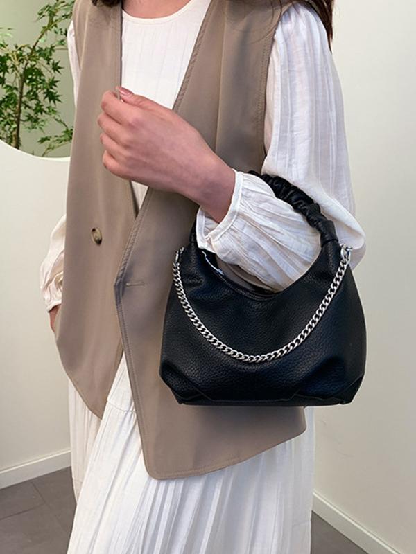 Chains Pleated Solid Color Zipper Crossbody Bags Handbags Product Image