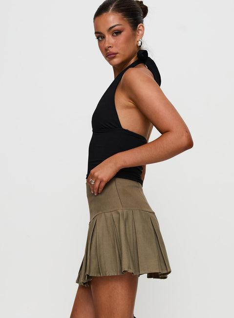 Feodora Pleat Mini Skirt Khaki Product Image
