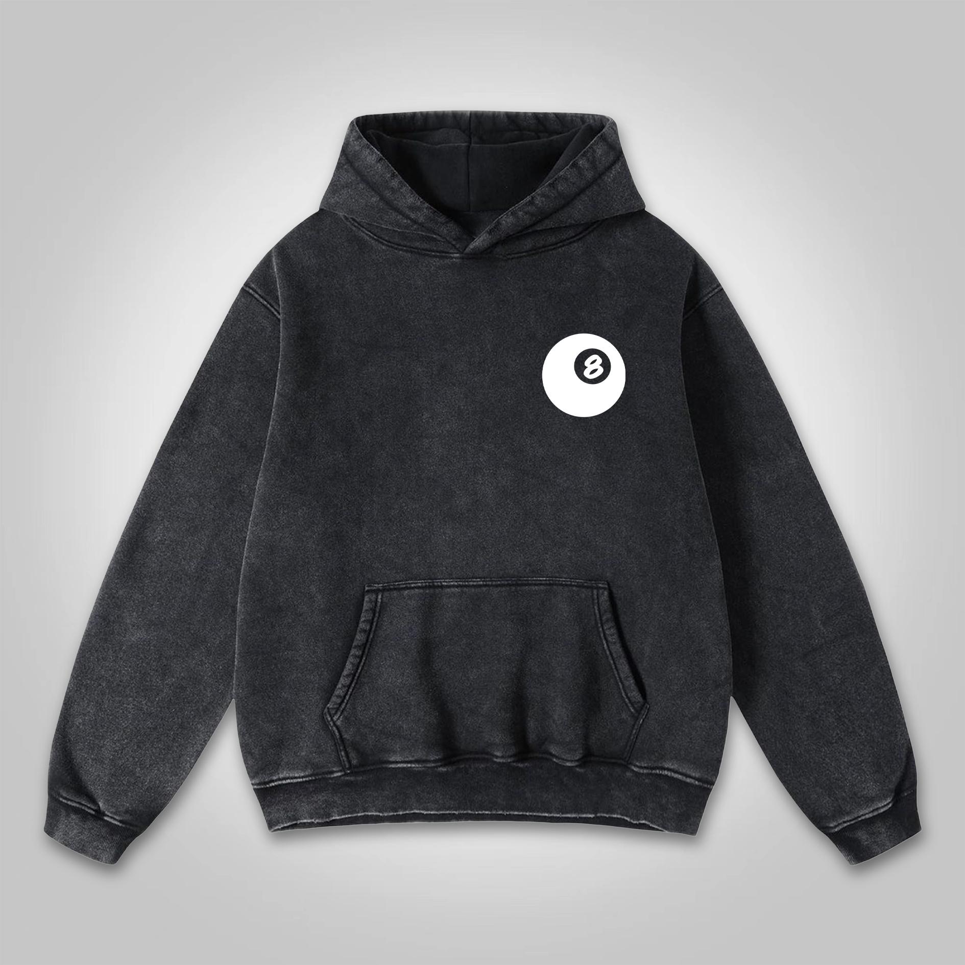 Sopula Vintage Black 8 Print Graphics Washed Distressed Hoodie Product Image