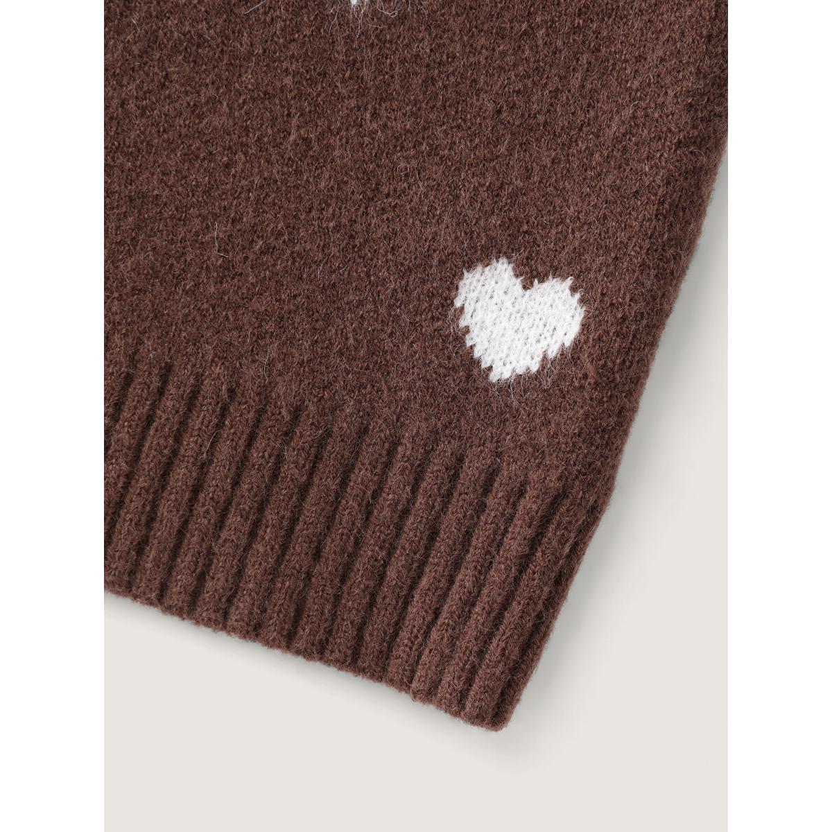 Plus Size Heart Print Button Front Cardigan Browncoffeecolor Women Playful Sleeveless Casual Cardigans BloomChic 18-20/2X Product Image