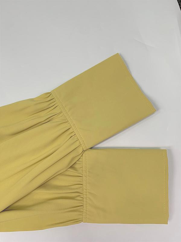 A-Line Long Sleeves Buttoned Pleated Pockets Solid Color Tied Waist V-Neck Maxi Dresses Product Image