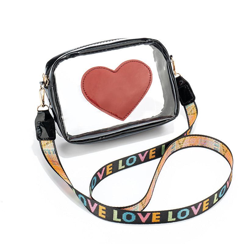 Clear PVC Jelly Bag – Fashionable Crossbody Messenger with Heart Patch for Women Product Image