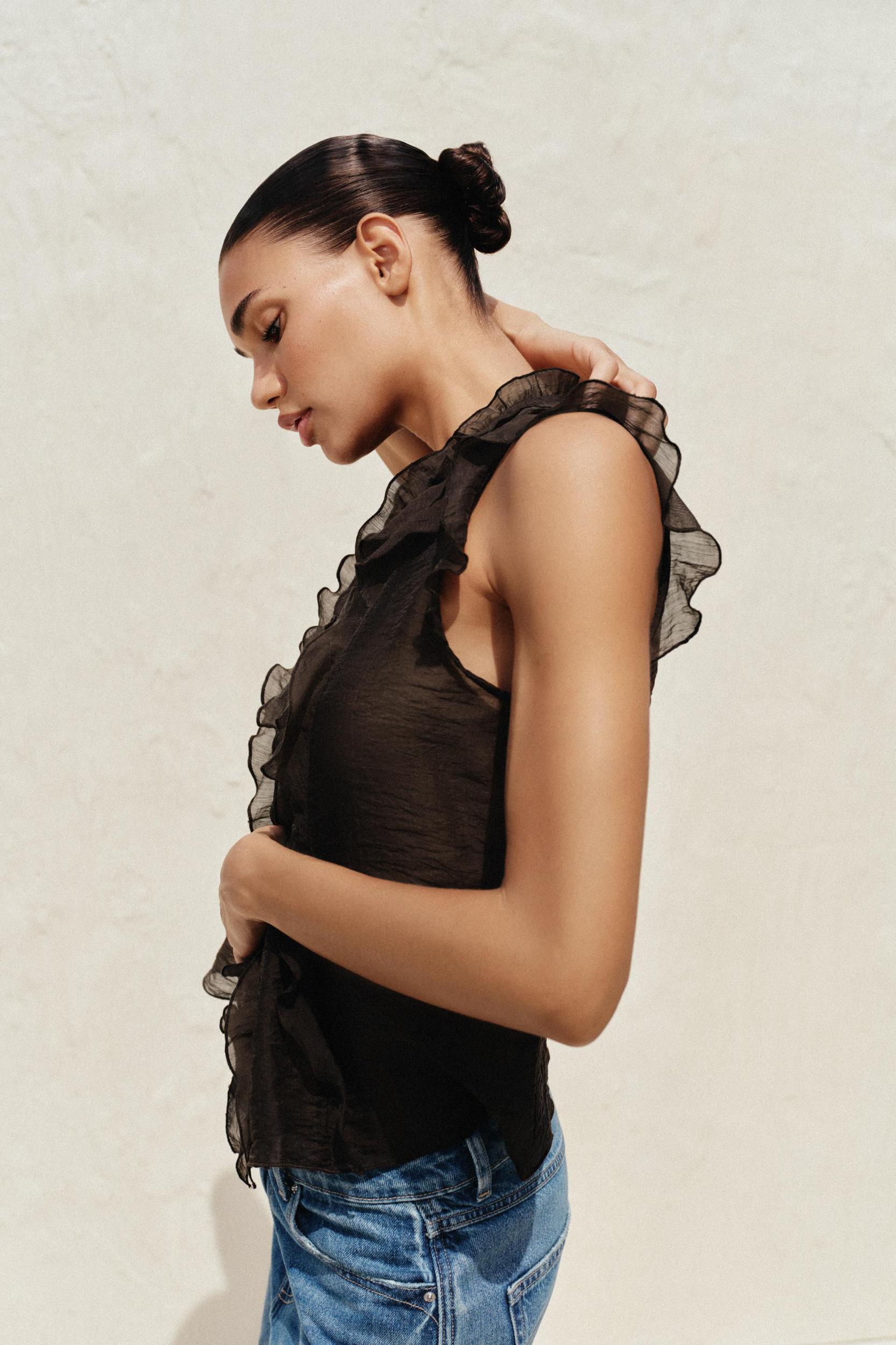 SEMI-SHEER RUFFLED TOP Product Image
