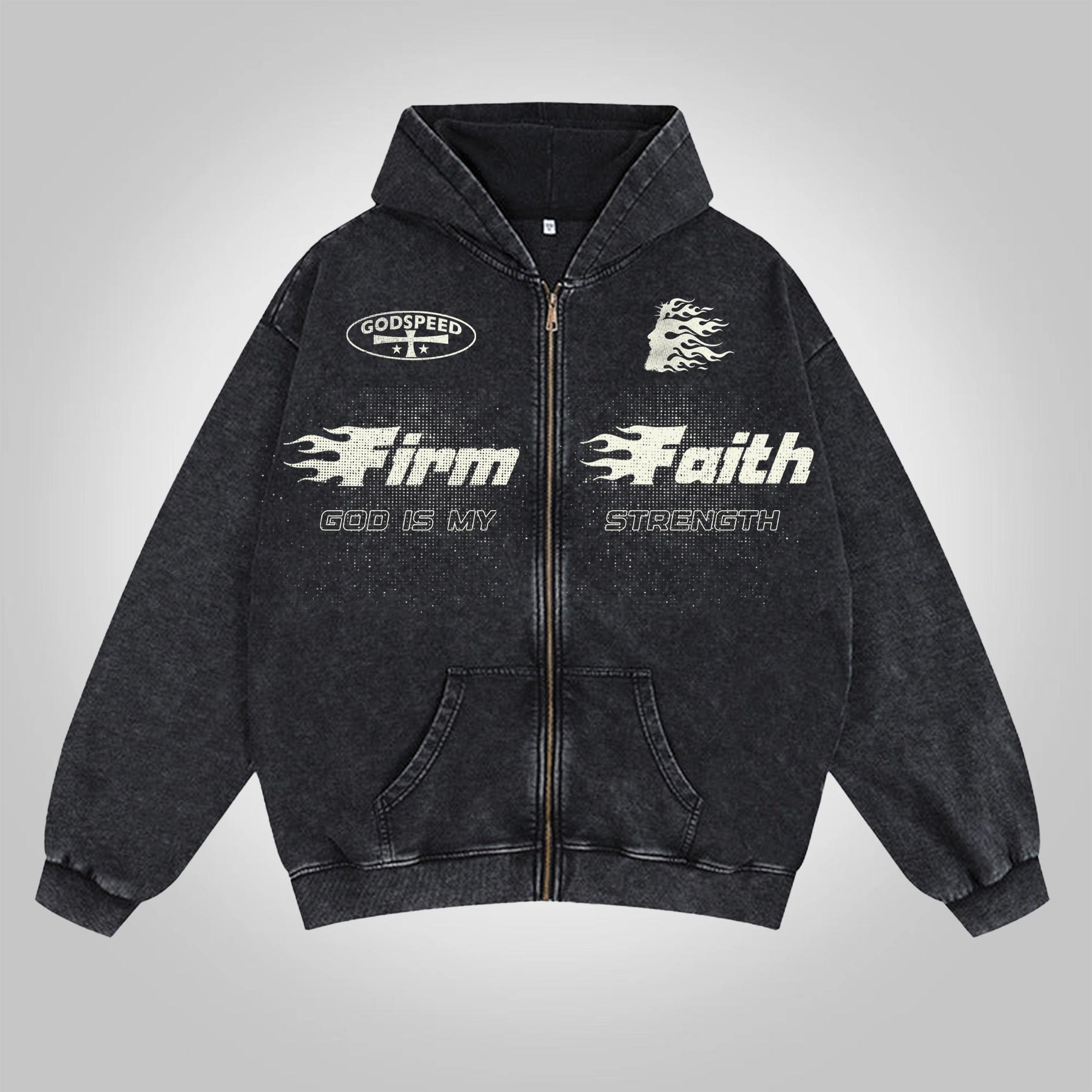 Men's Oversized Relaxed Graphic Vintage Washed Zip-Up Hoodie Product Image