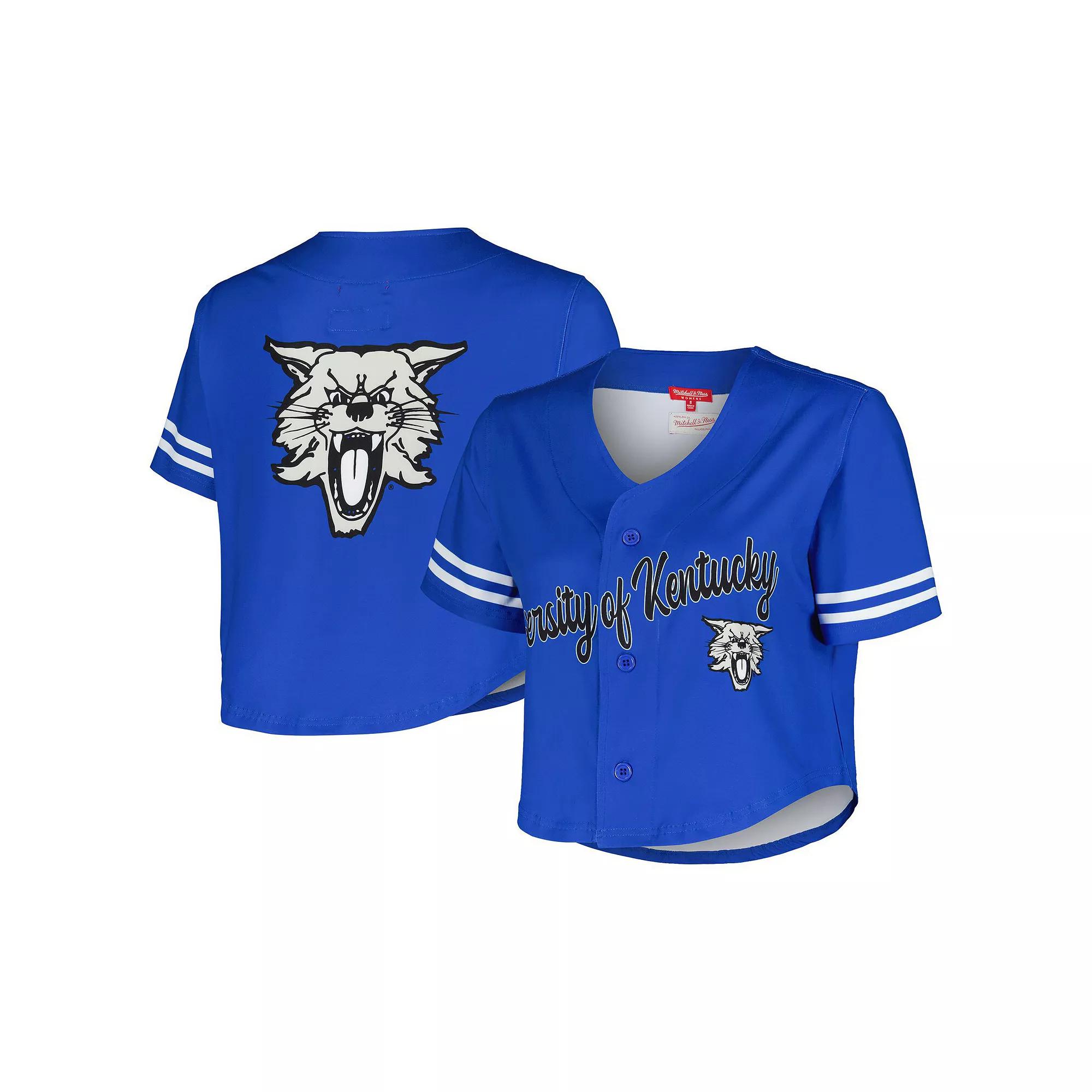 Women's Mitchell & Ness  Royal Kentucky Wildcats Vault Cropped V-Neck Button-Up Shirt, Size: 2XL, Blue Product Image