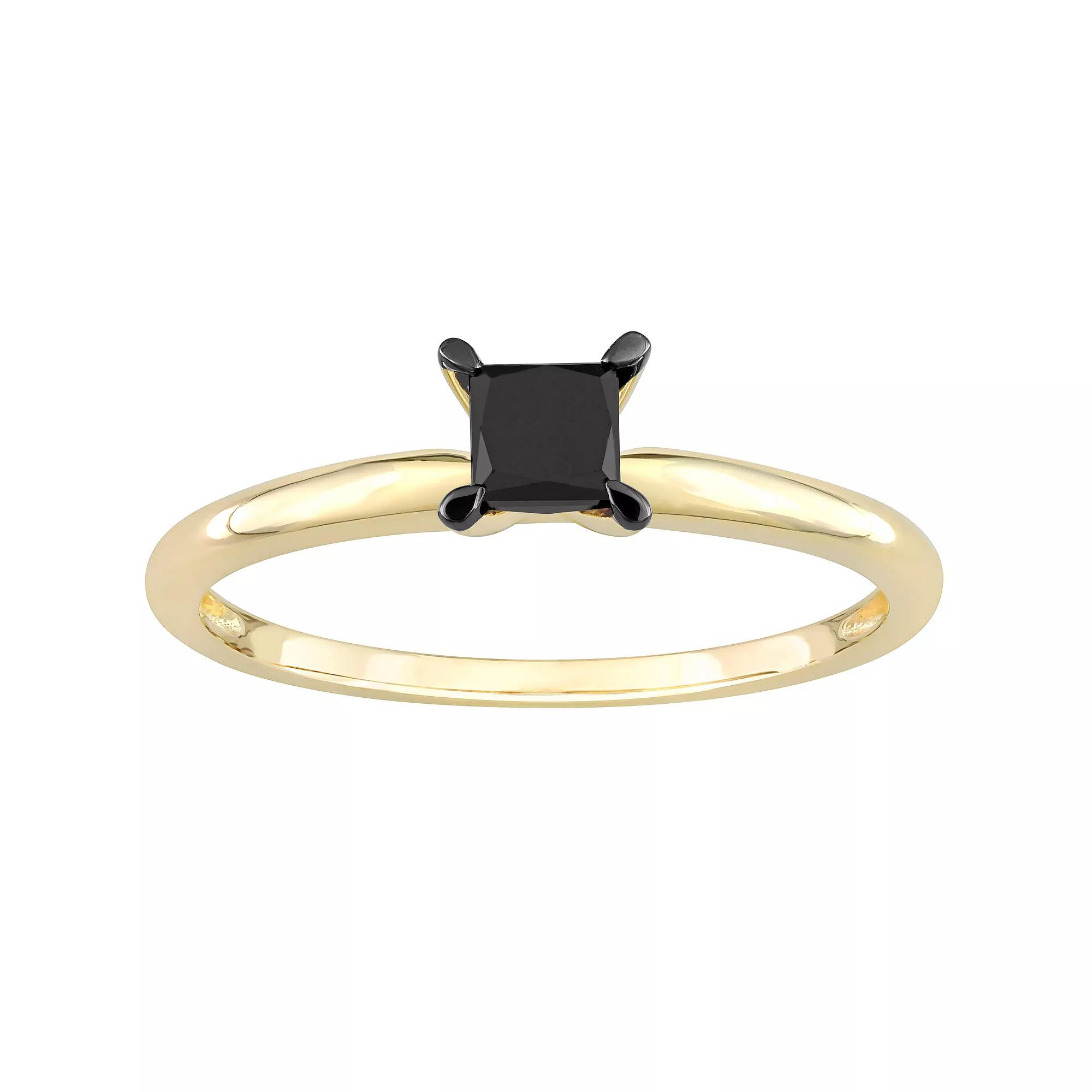 Stella Grace 14k Gold 1/2 Carat T.W. Princess Cut Black Diamond Solitaire Engagement Ring, Women's, Size: 7.50 Product Image