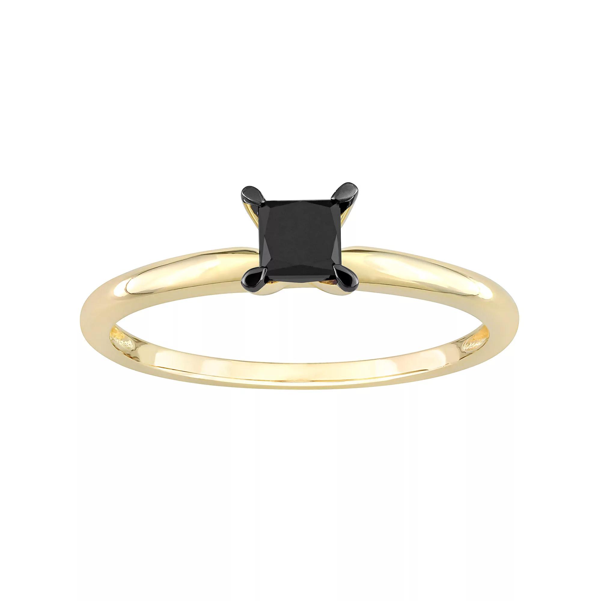 Stella Grace 14k Gold 1/2 Carat T.W. Princess Cut Black Diamond Solitaire Engagement Ring, Women's, Size: 7.50 Product Image