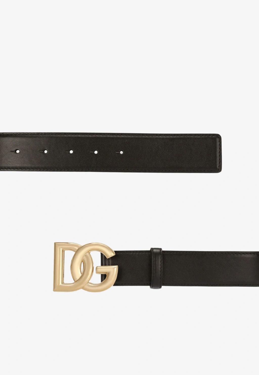 DOLCE & GABBANA Dg Logo Calf Leather Belt In Black Product Image