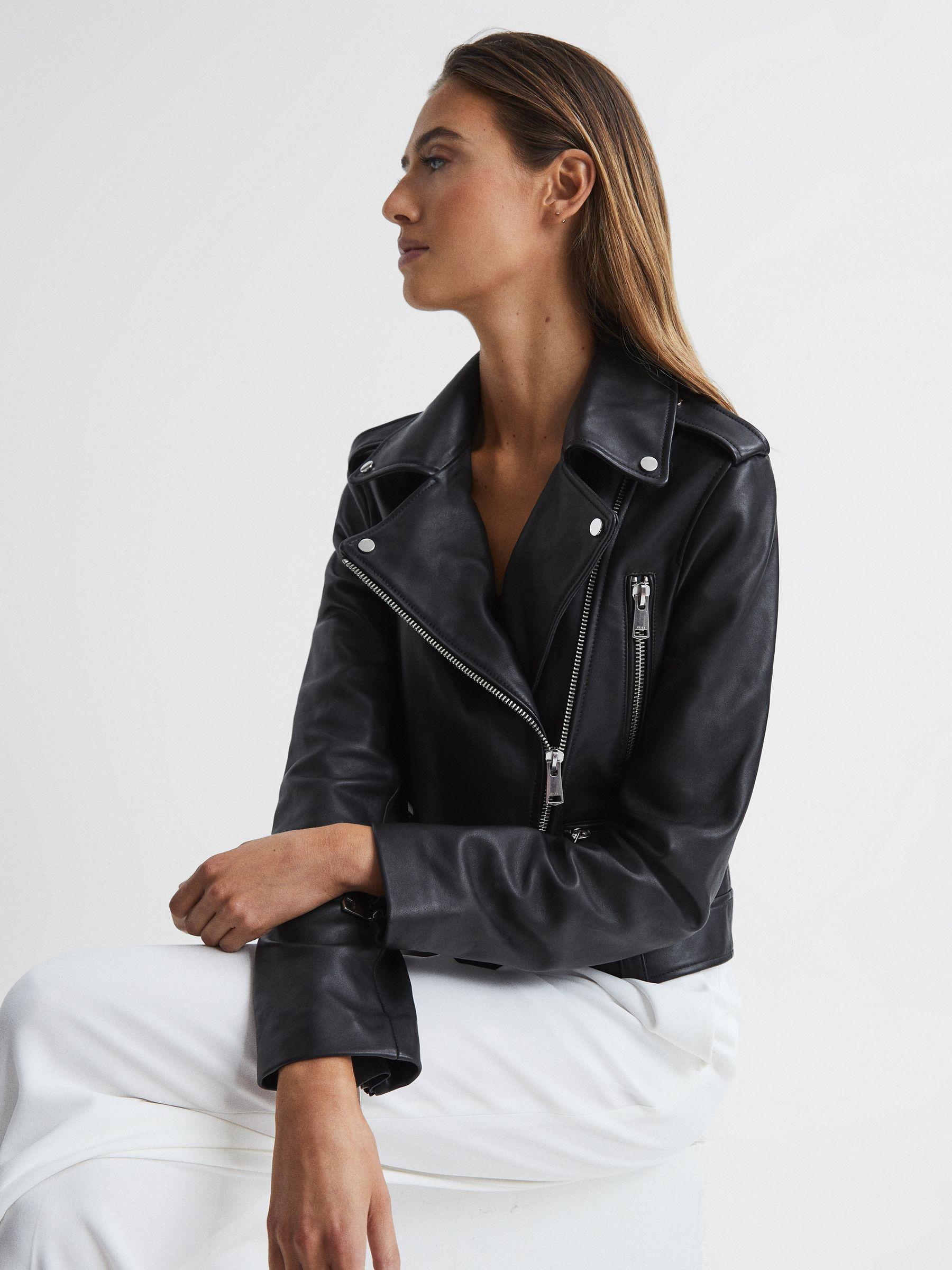 Leather Biker Jacket in Black Product Image