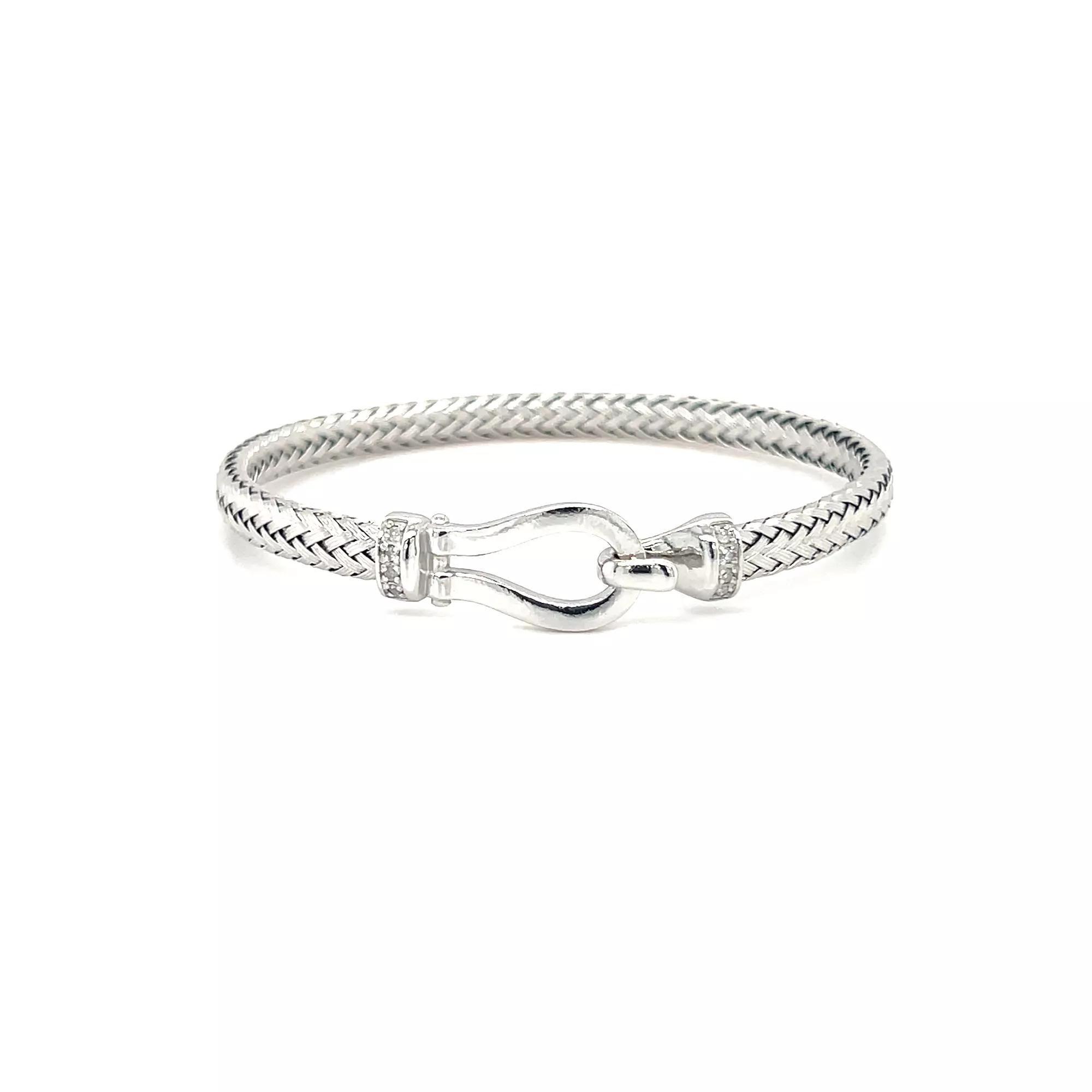 Meshmerise 1/10 Carat T.W. Diamond Hook Bangle Bracelet, Women's, Size: 7", Silver Tone Product Image