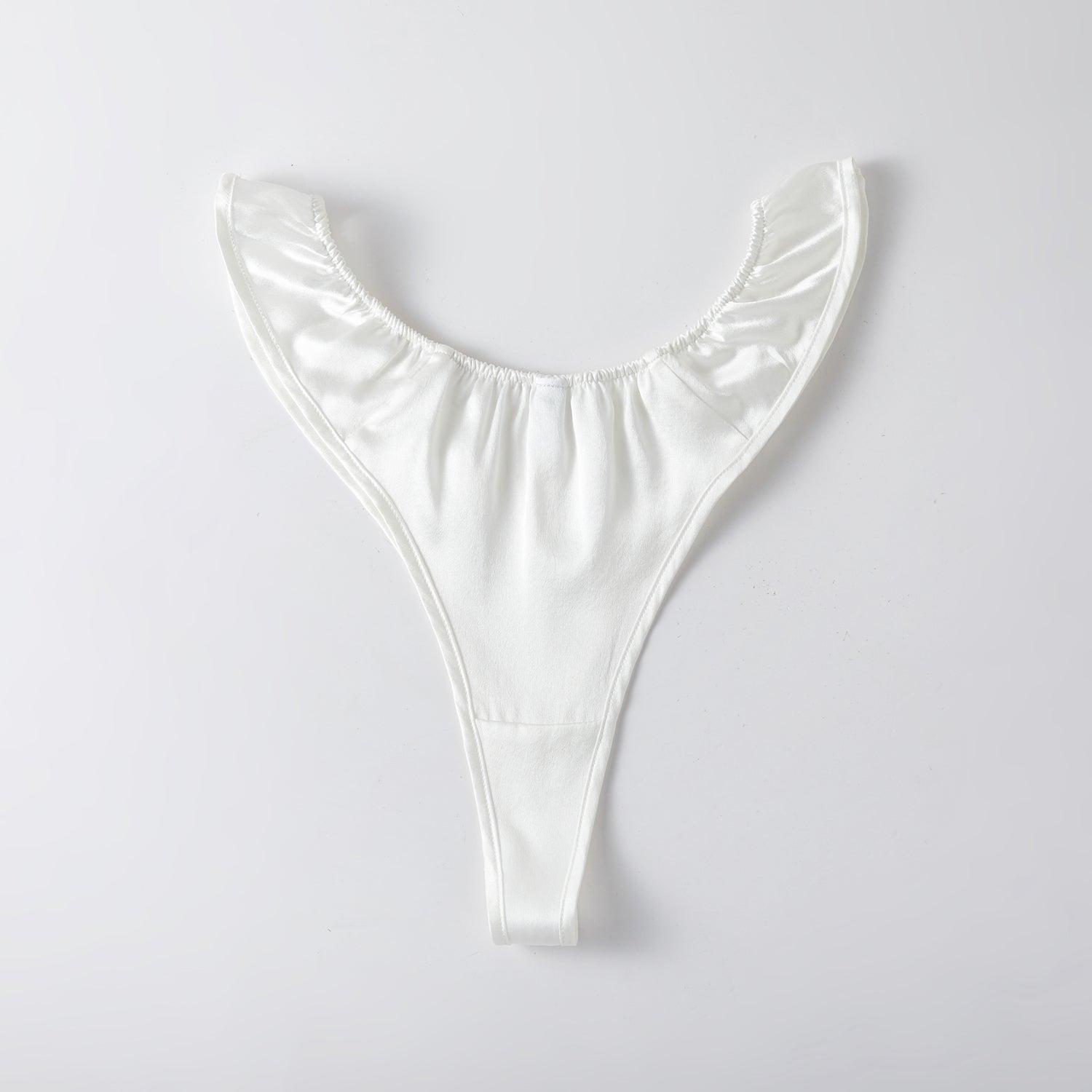Pearl White Pure Mulberry Silk T-String Panties | Mid to High Waist | 22 Momme | Float Collection Product Image