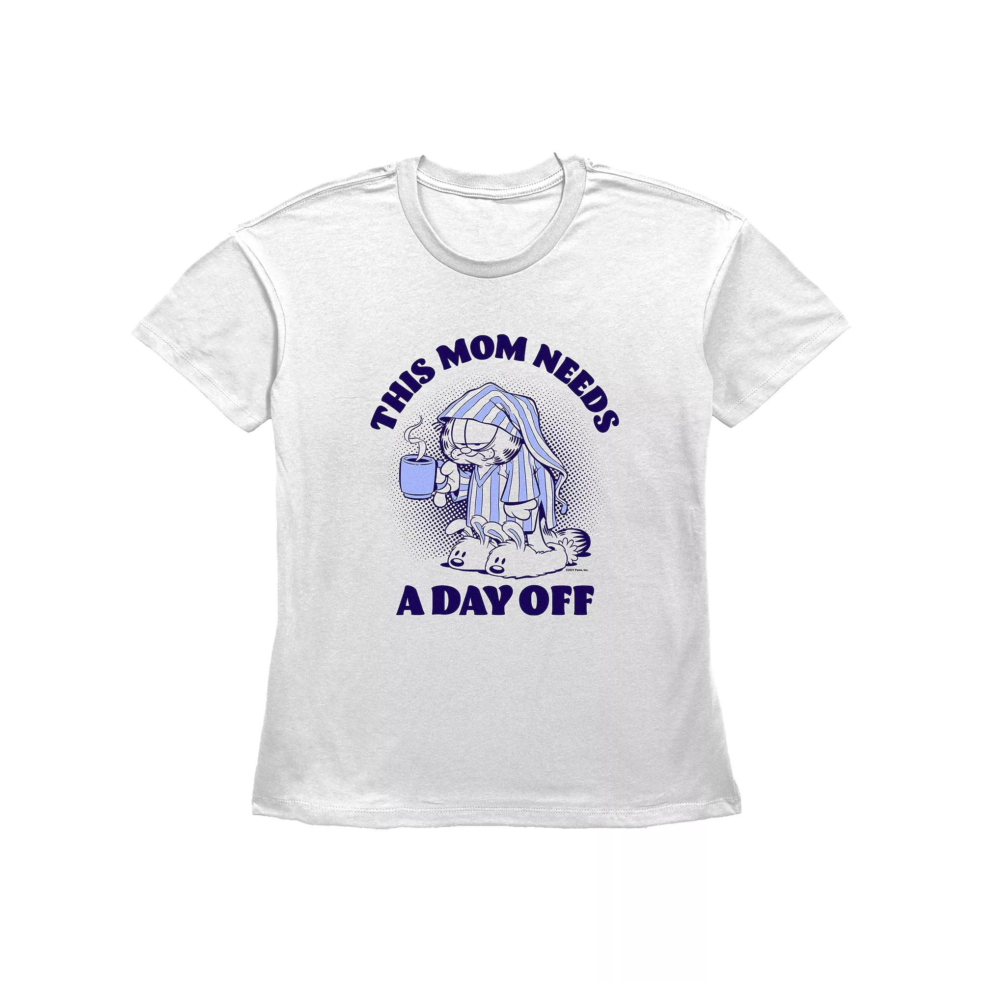 Women's Garfield This Mom Needs A Day Off Basic Fit Graphic Tee, Size: Small, White Product Image