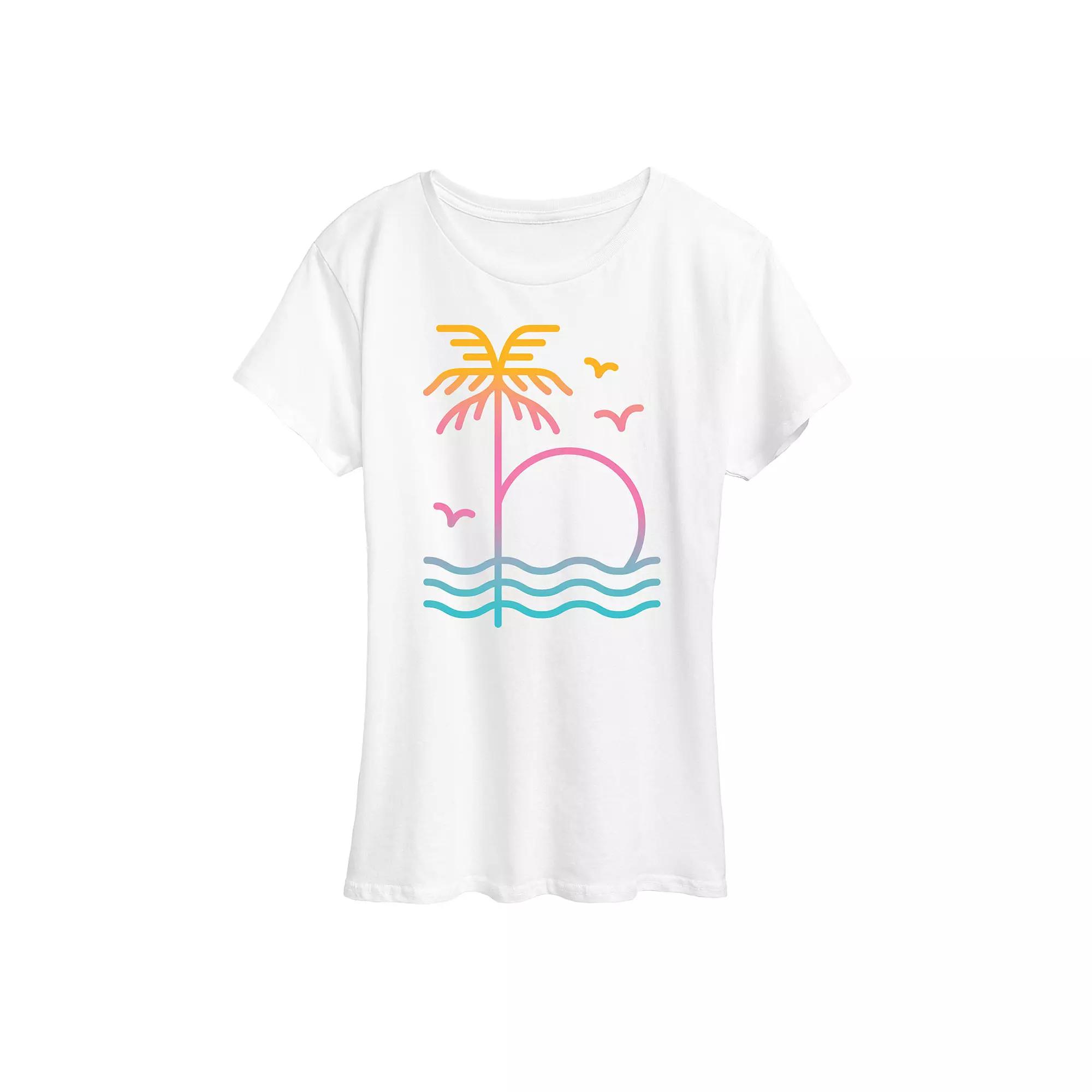 Women's Palm Sunset Ombre Graphic Tee,  Product Image