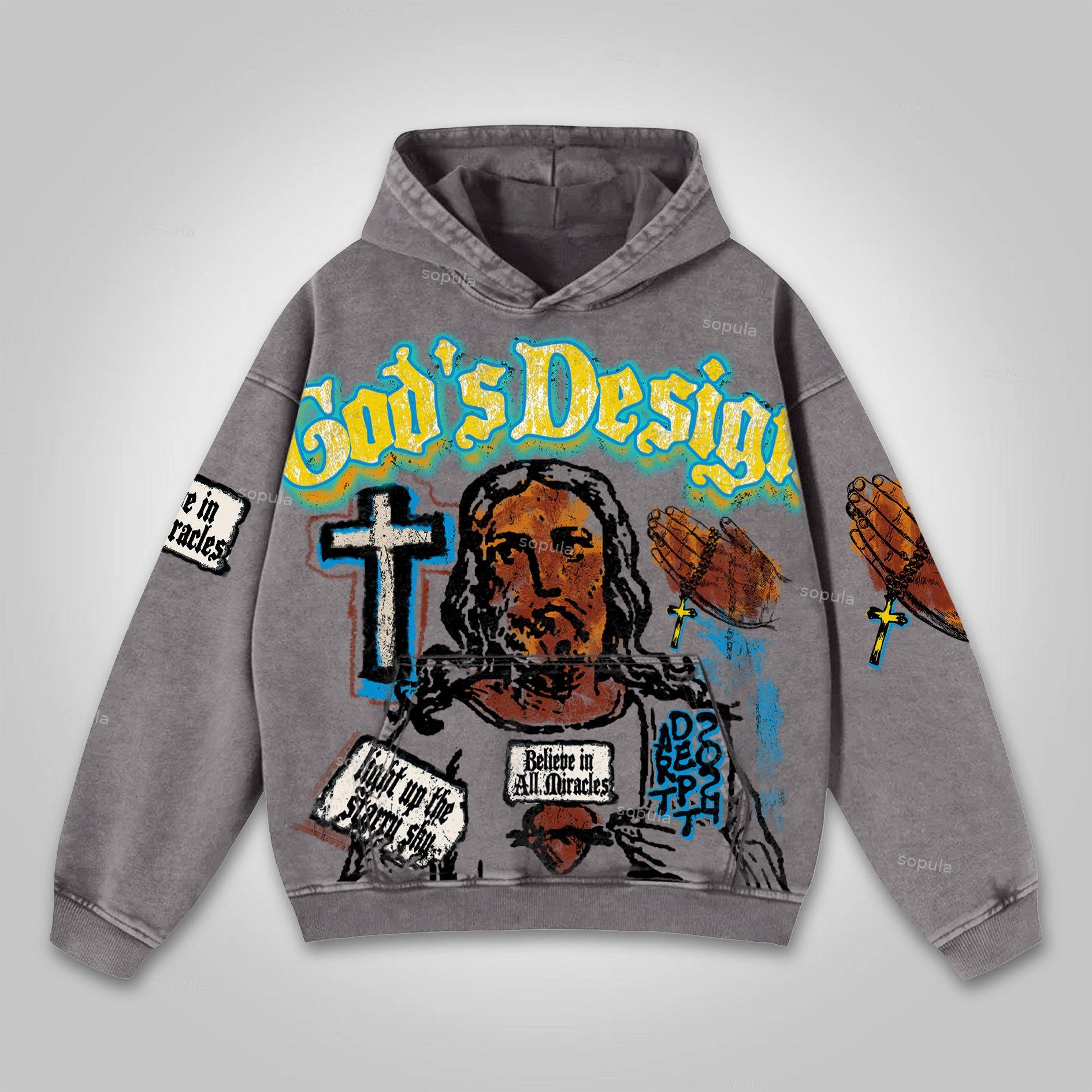 Vintage Jesus Graffiti Graphic God Design Washed Pocket Hoodie Product Image