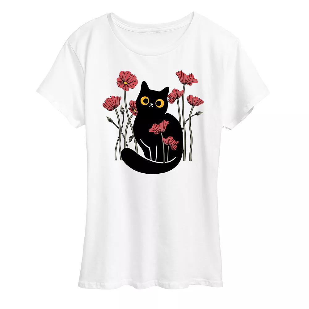 Women's Cat And Poppies Graphic Tee, Girl's,  Product Image